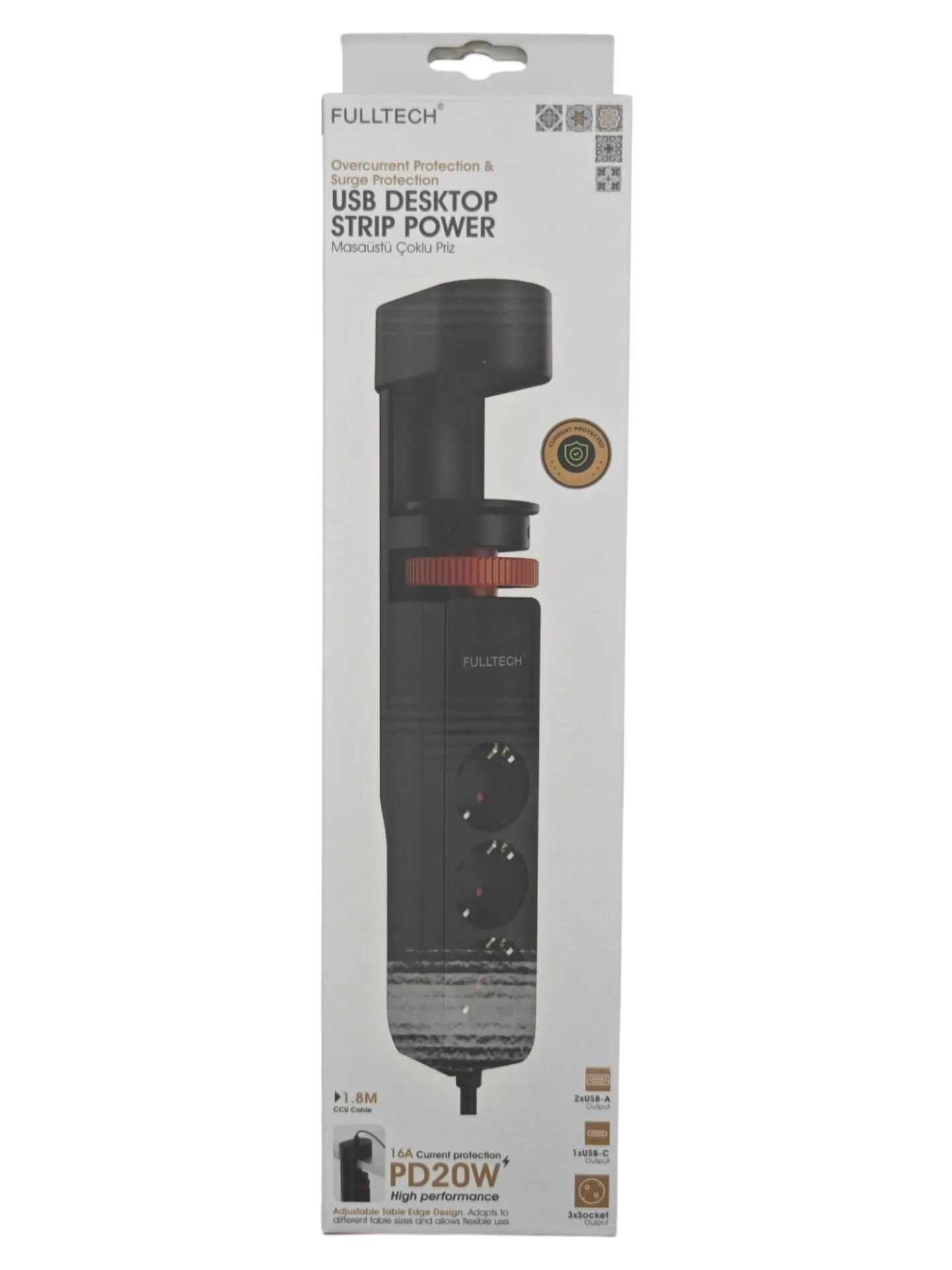 FTR-19   Fulltech 2xUSB-A 1xUSC-C Slotlu 3.4A Grup Priz