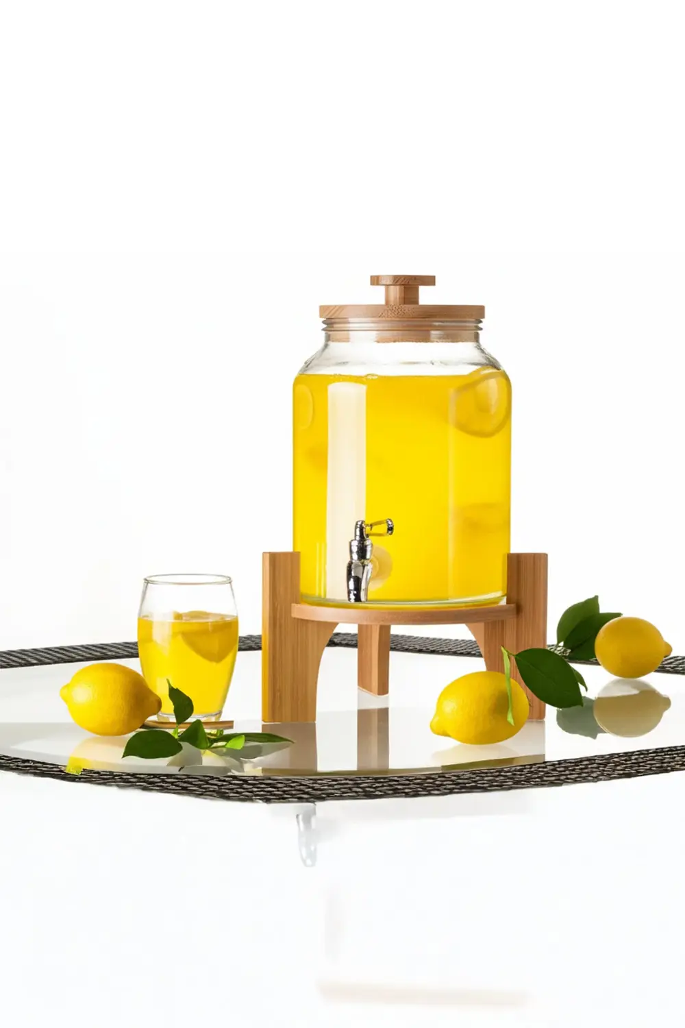 Fuente Ahşap Kapak ve Bambu Standlı Cam Sebil 3L bambum