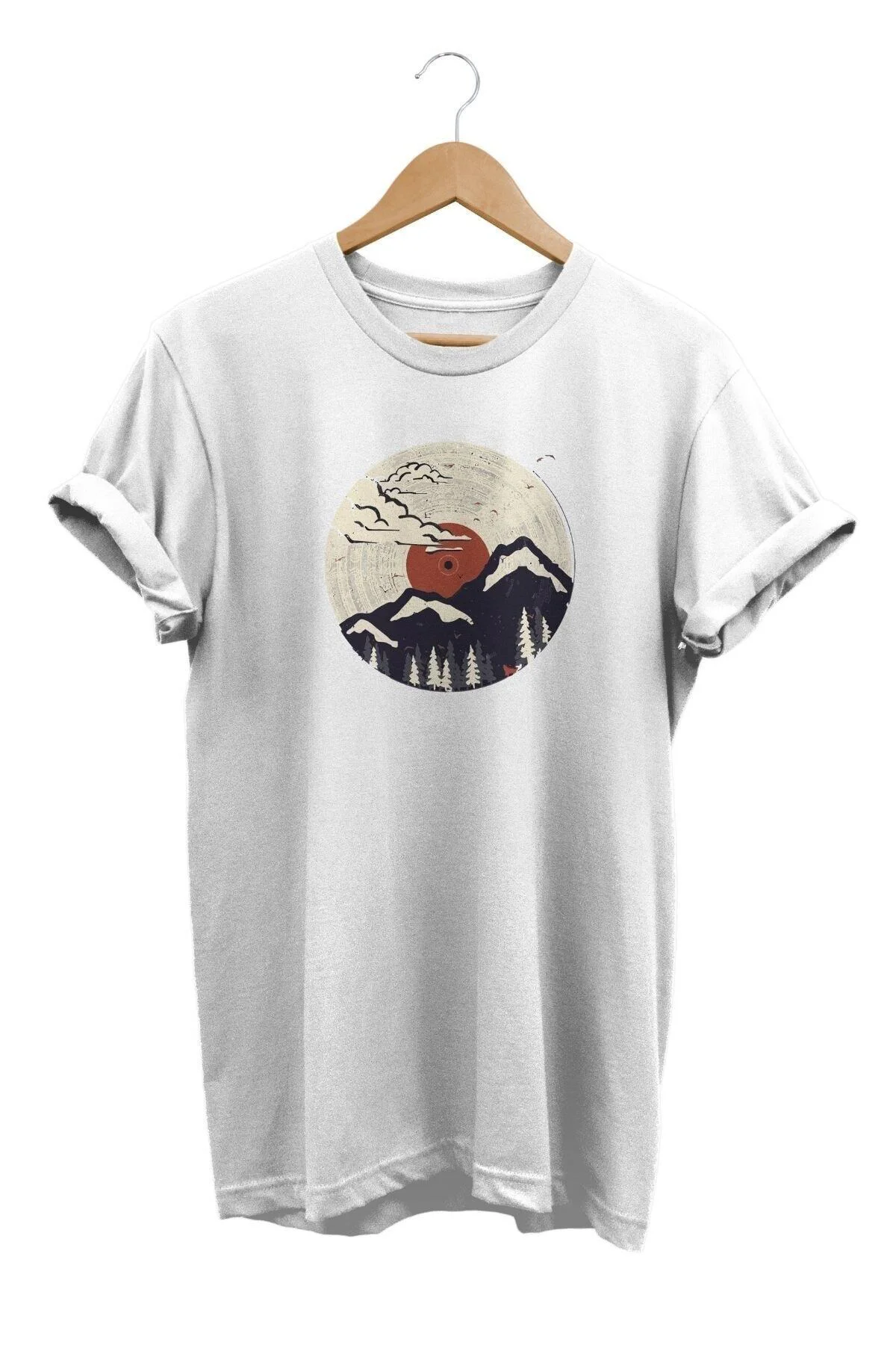 Fuji Dağ Baskılı  Pamuk Oversize T-shirt Büyük Beden Tişört