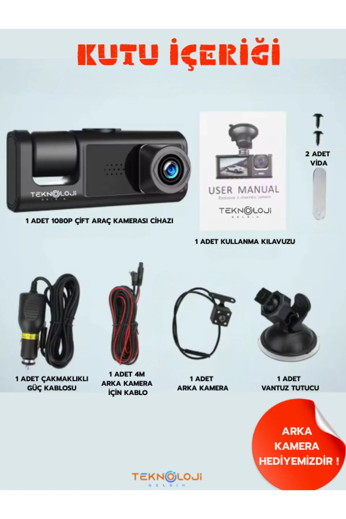 Full HD 1080p 3 Kameralı Dash Cam Ön Arka İç Kayıt Özellikli Gece Görüşlü G Sensörlü