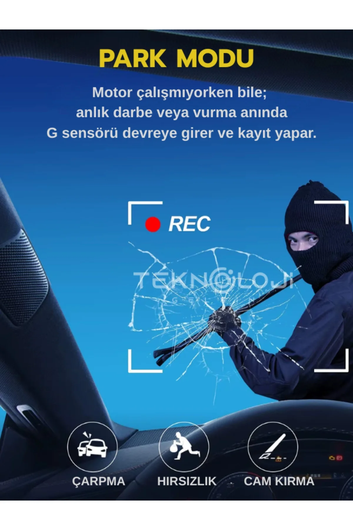 Full HD 1080p 3 Kameralı Dash Cam Ön Arka İç Kayıt Özellikli Gece Görüşlü G Sensörlü