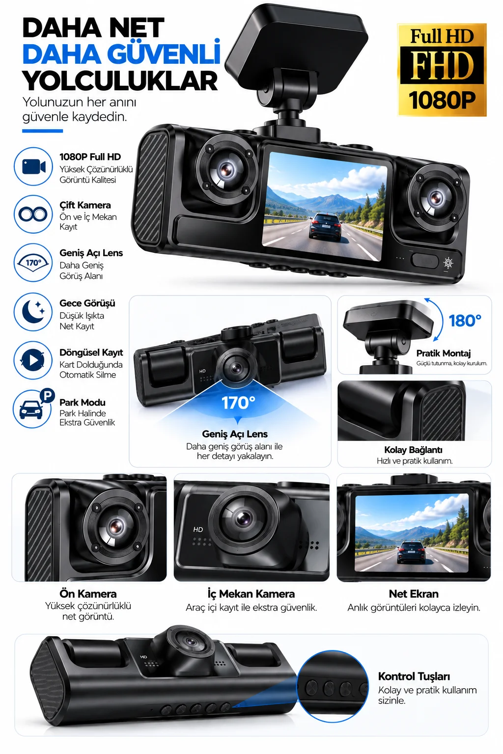 Full HD 1080P Döngüsel Kayıtlı Araç Kamerası