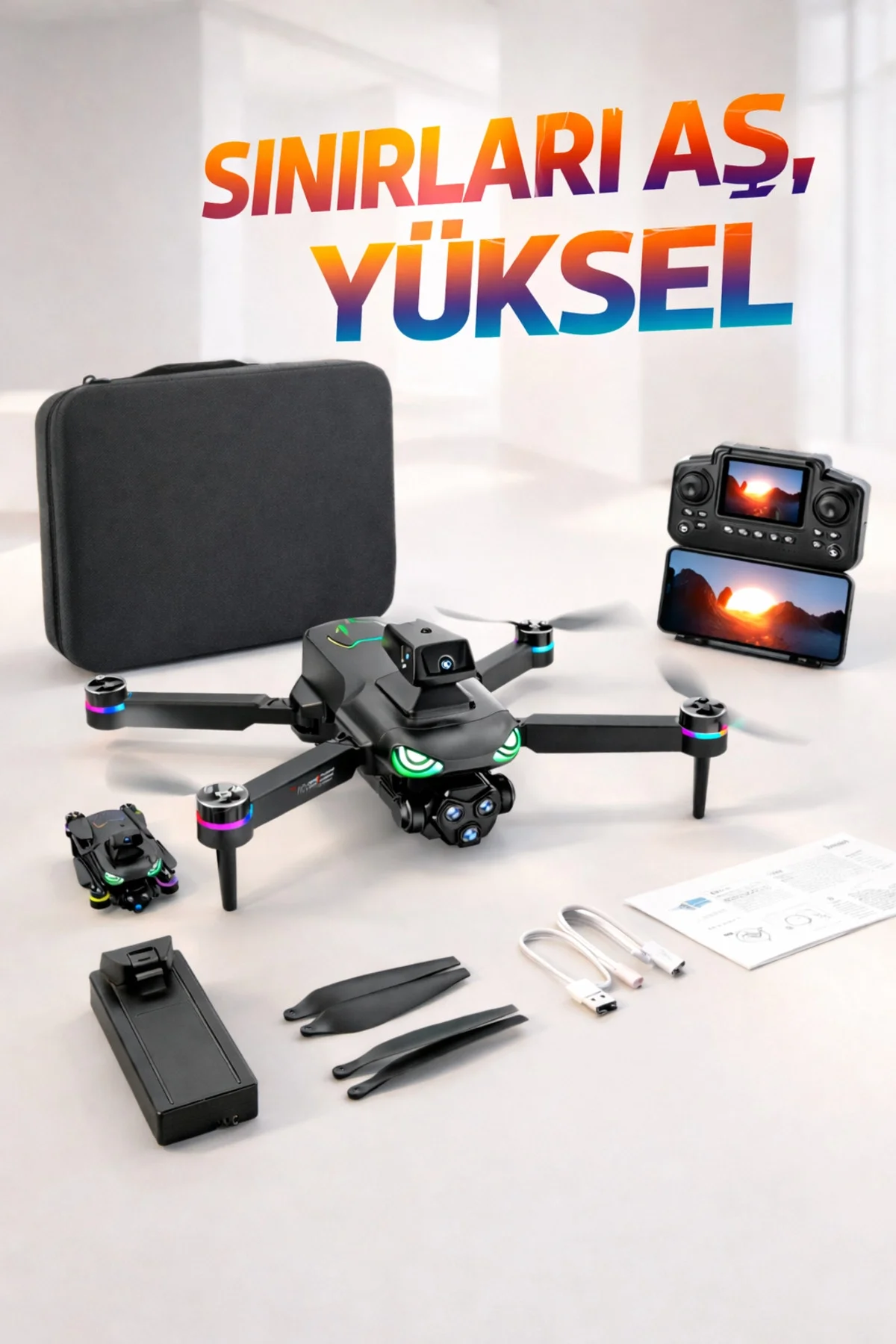 Full HD Görüntü Akıllı Geri Dönüş Özellikli 1000 Metre Menzilli Ekranlı Drone Kumandası