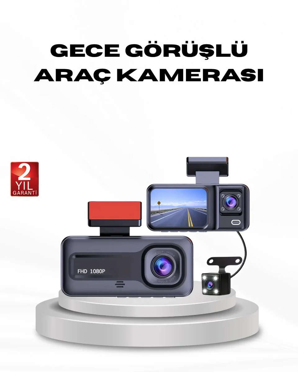 Full HD Üç Kameralı Araç Kamerası - G-Sensörlü, Gece Görüşlü ve 170° Geniş Açı