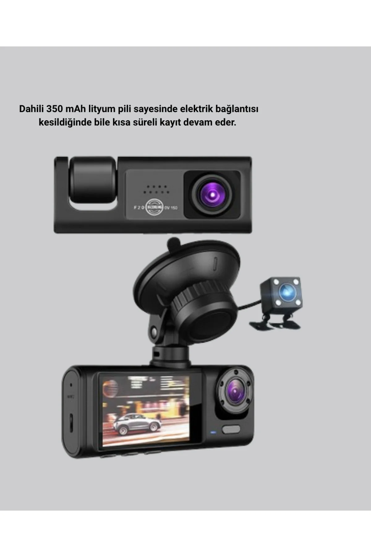 Full HD Üç Kameralı Araç Kamerası  Uyumlu  170° Geniş Açılı ve Park Destekli