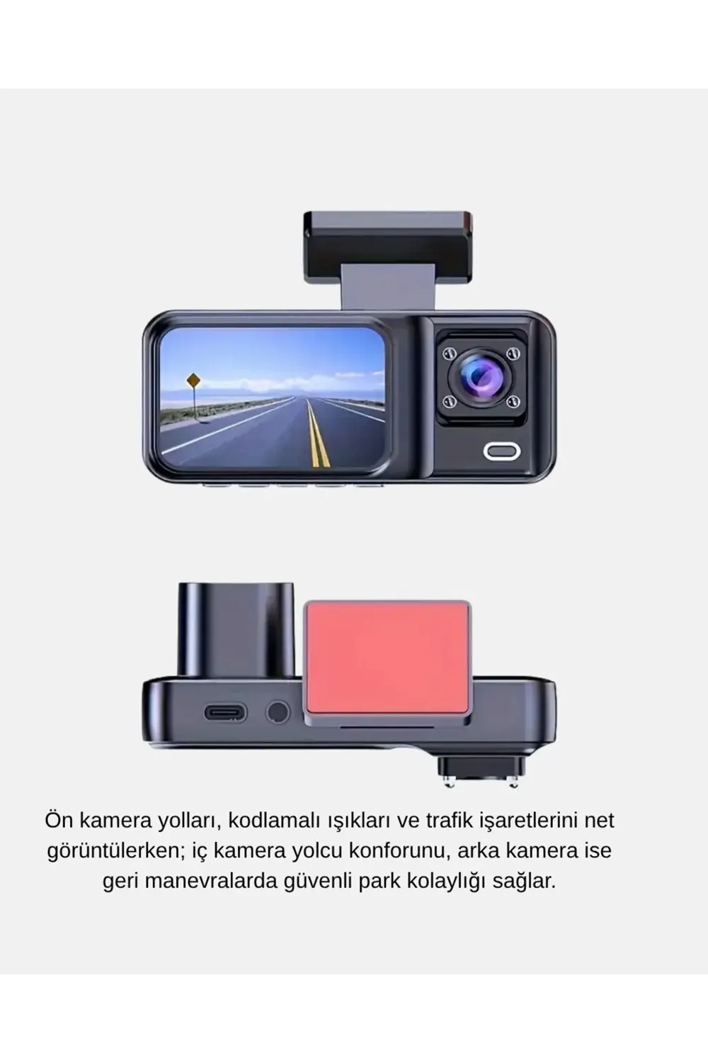 Full HD Üç Kameralı Araç Kamerası G-Sensörlü ve Gece Görüşlü