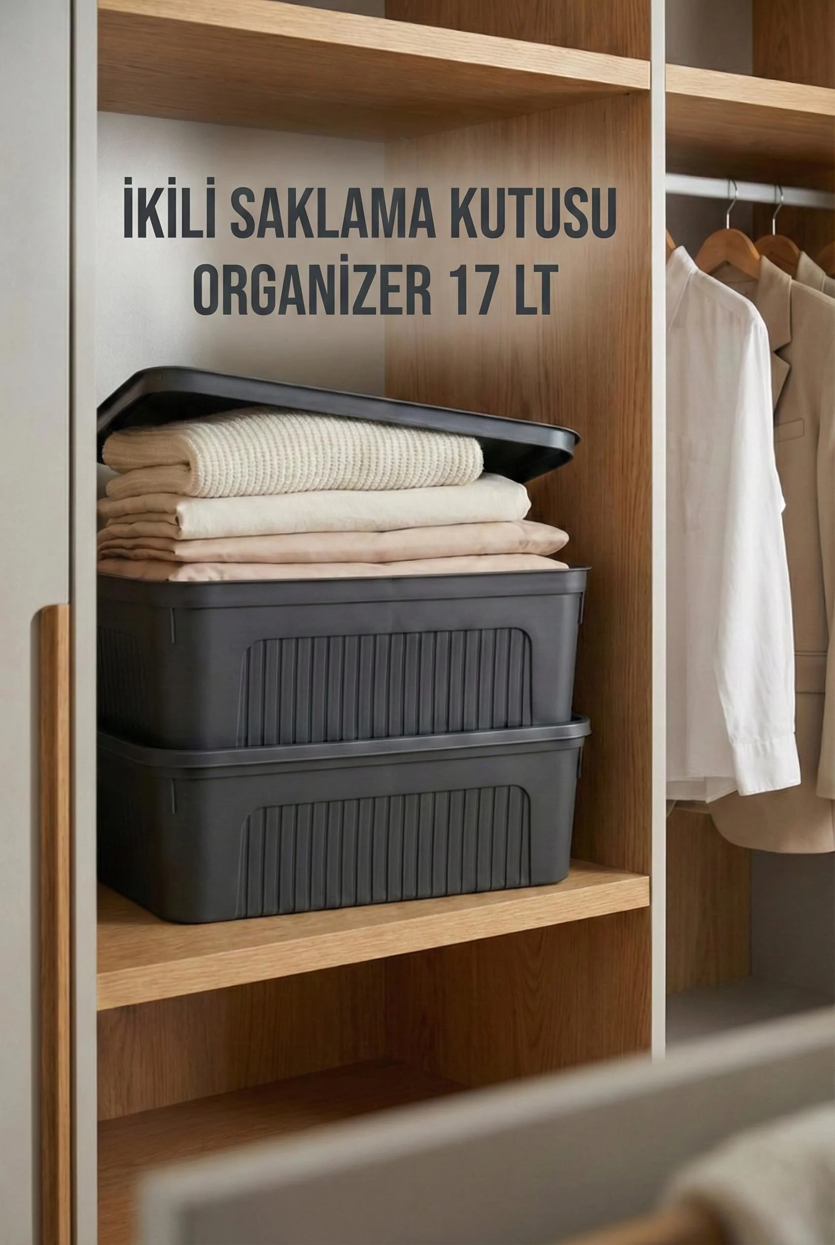 Füme 2'Li 17 LT Ünit Saklama Kutusu &amp; Çok Amaçlı Ev Ve Gardırop Düzenleyici Organizer