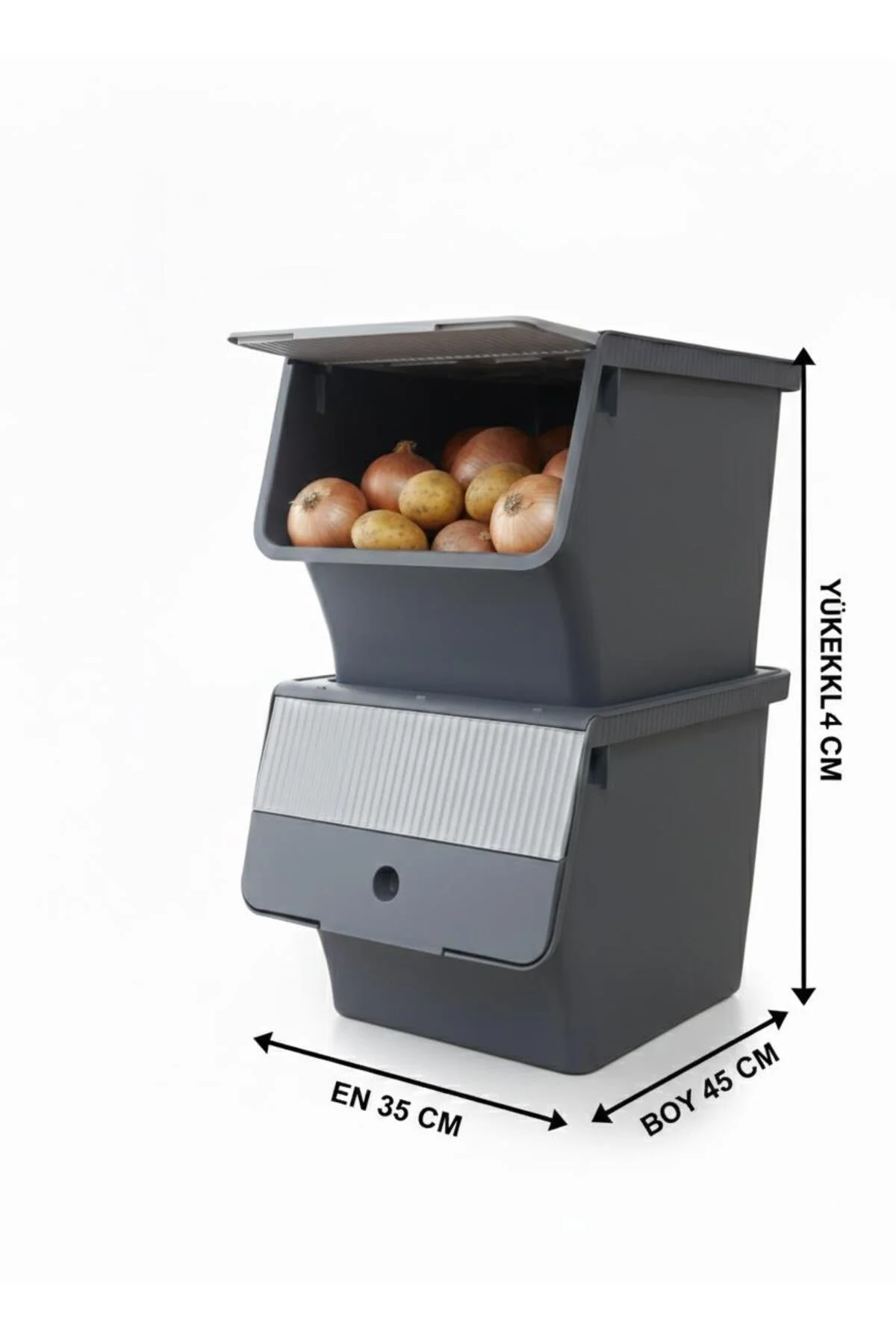 Füme 2'Li 33 LT Modubox Kayar Kapaklı Saklama Kabı & Patates Soğan Kovası & Erzak Kutusu - Görsel 3