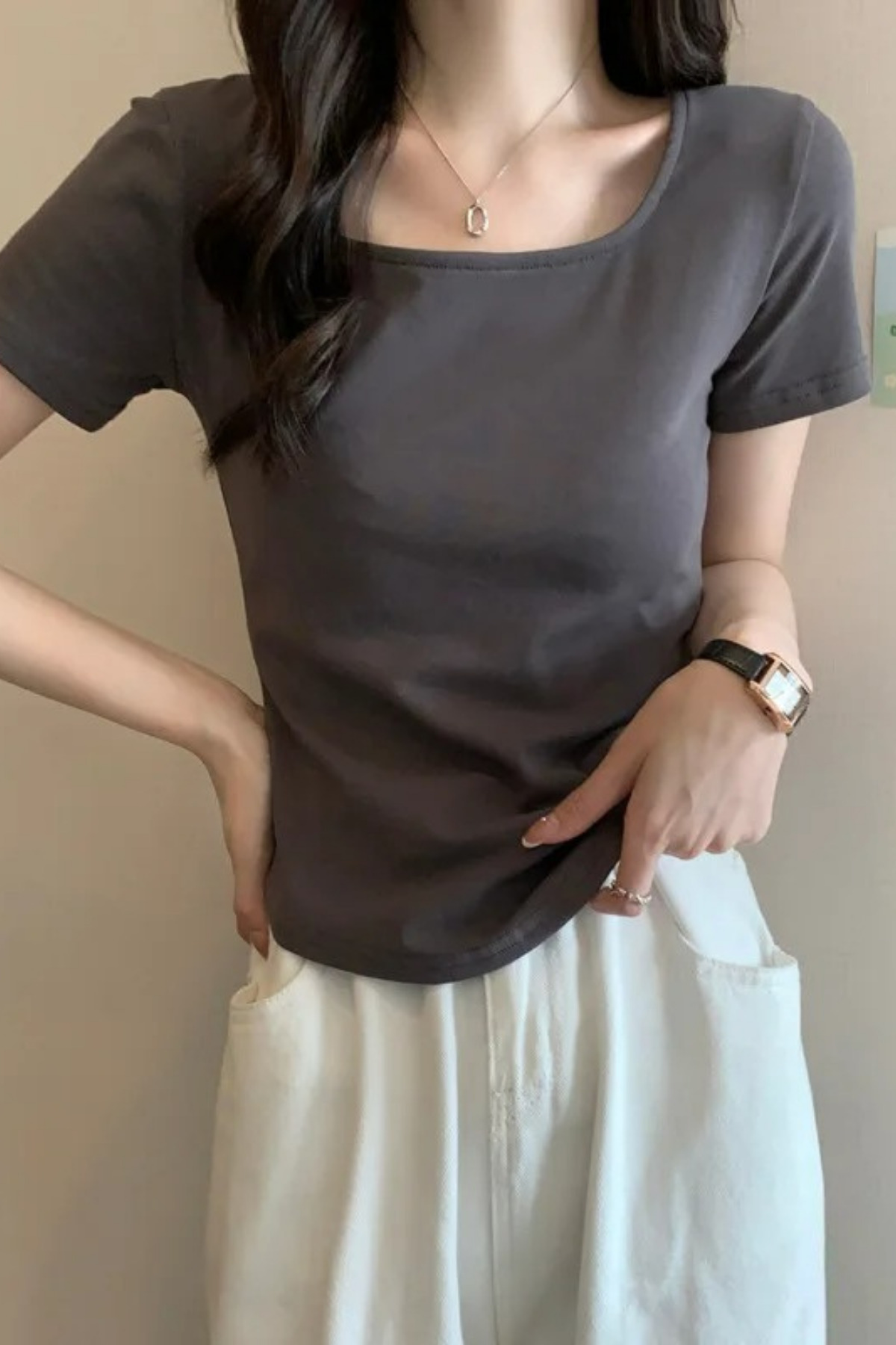 Füme Basic Y2K Kısa Kollu Crop Füme Basic Y2K Kısa Kollu Crop