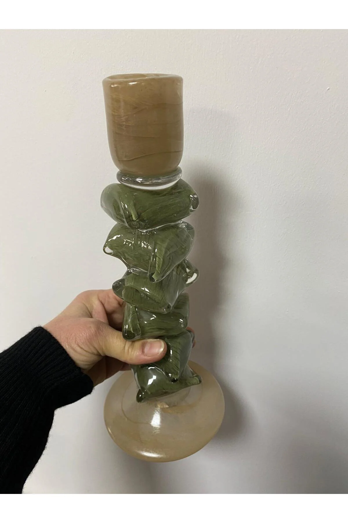 Füme Cam Taş Mumluk 11.5*11.5*29 cm