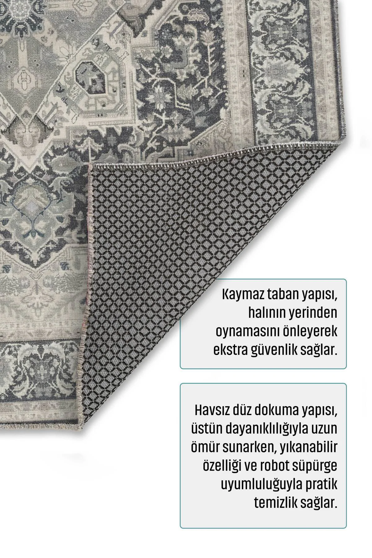 Füme Gri Krem Şönil Halı Kilim Yolluk Kaymaz Yıkanabilir Salon Mu