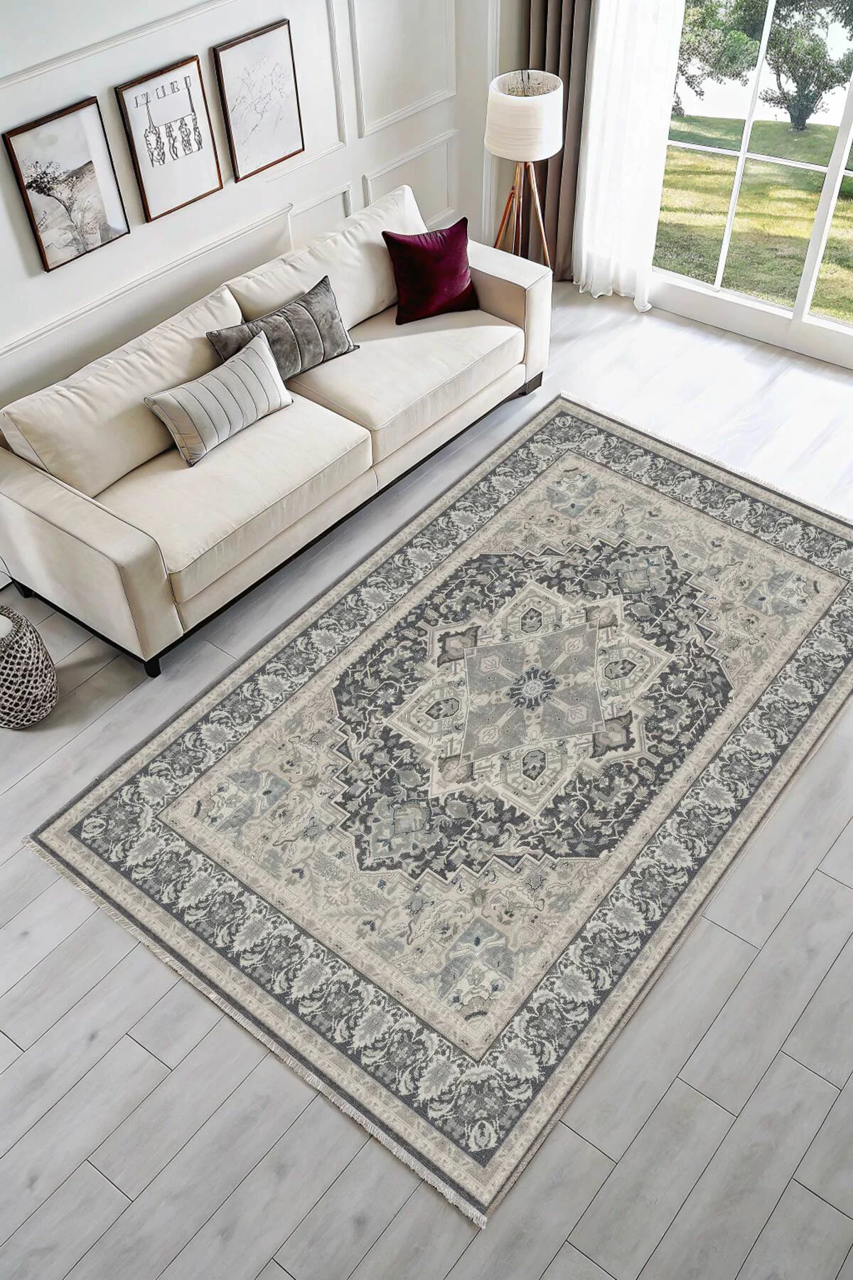Füme Gri Krem Şönil Halı Kilim Yolluk Kaymaz Yıkanabilir Salon Mu