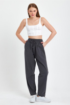 Füme Renk Kadın Yazlık Keten Karışımı Relaxed Pantolon - FÜME