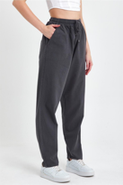 Füme Renk Kadın Yazlık Keten Karışımı Relaxed Pantolon - FÜME