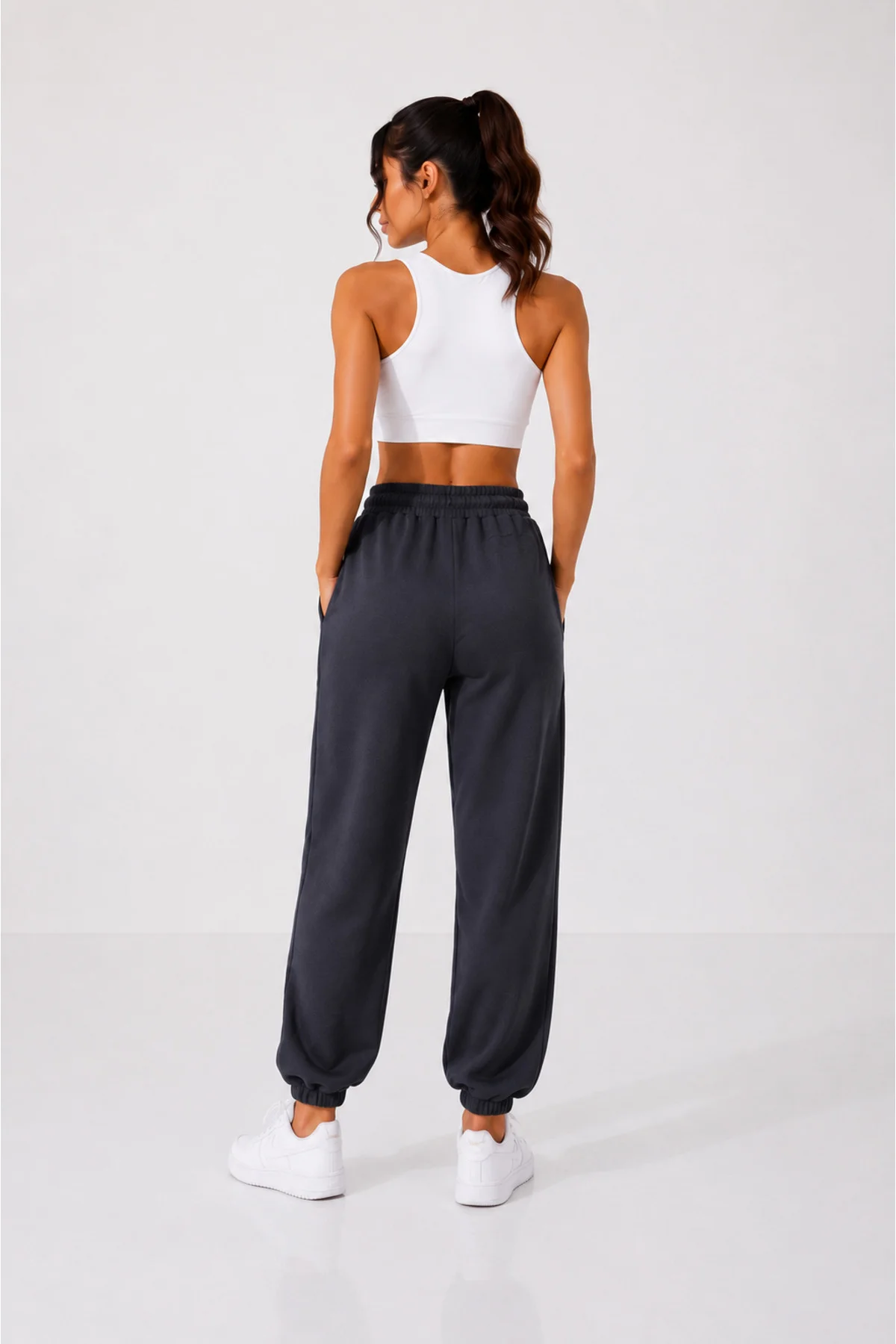 füme Yüksek Belli Jogger Eşofman Altı