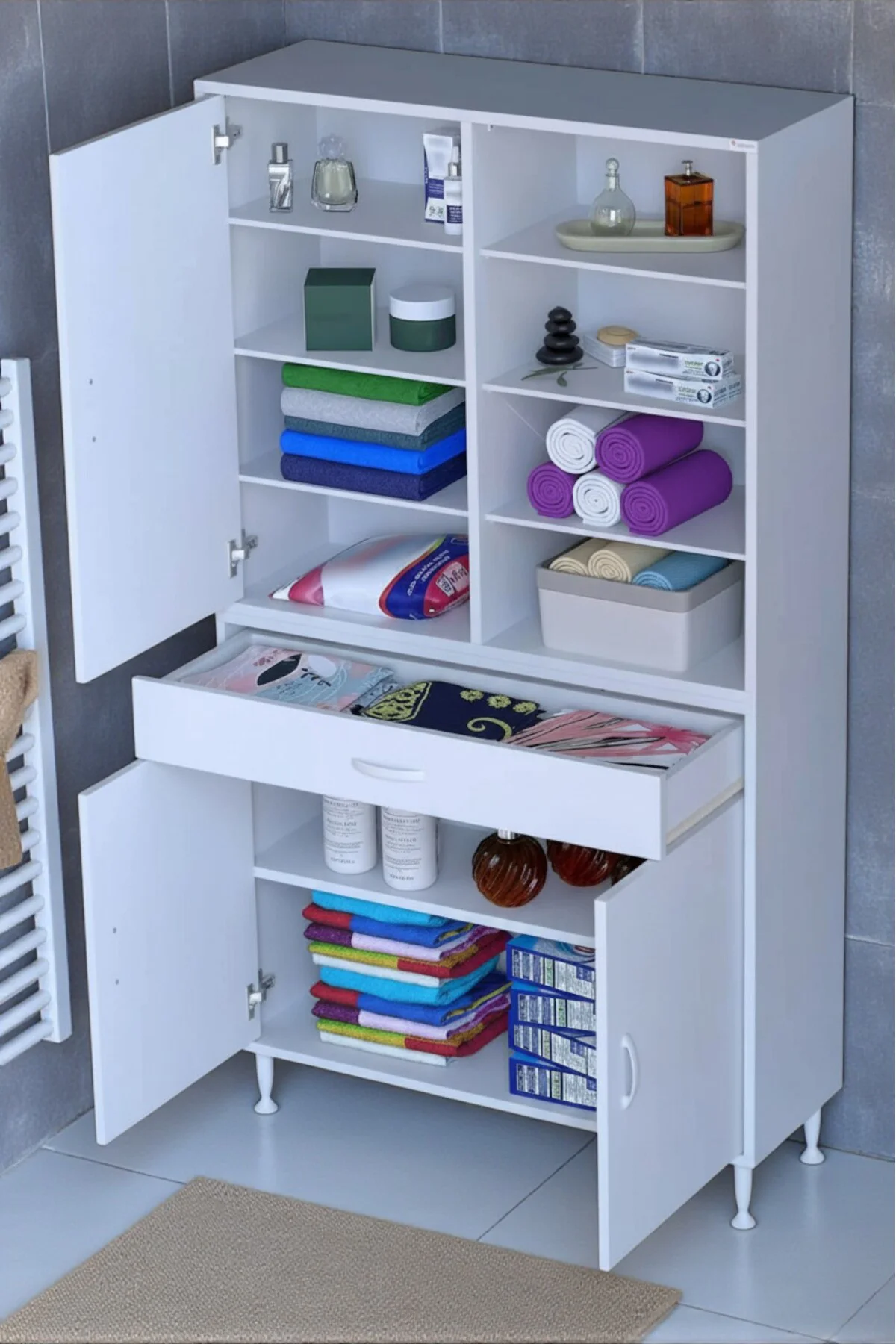 Funci Beyaz Renk G:100 cm Banyo Dolabı 3 Kapaklı 7 Raflı Dolap 10 Funci Beyaz Renk G:100 cm Banyo Dolabı 3 Kapaklı 7 Raflı Dolap 10