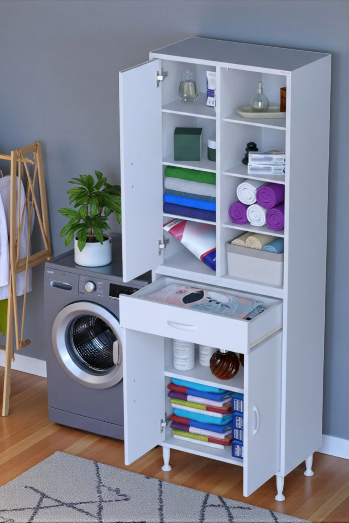 Funci Beyaz Renk G:65 cm Banyo Dolabı 3 Kapaklı 7 Raflı Dolap 65x Funci Beyaz Renk G:65 cm Banyo Dolabı 3 Kapaklı 7 Raflı Dolap 65x