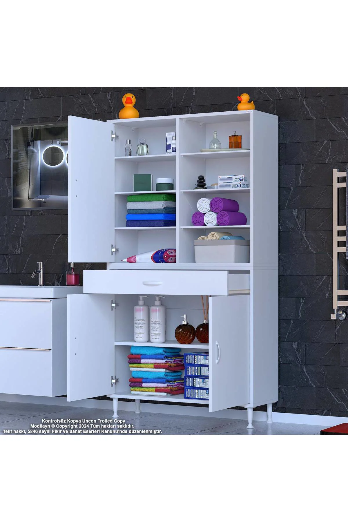 Funci Beyaz Renk G:95 cm Banyo Dolabı 3 Kapaklı 7 Raflı Dolap 95x Funci Beyaz Renk G:95 cm Banyo Dolabı 3 Kapaklı 7 Raflı Dolap 95x