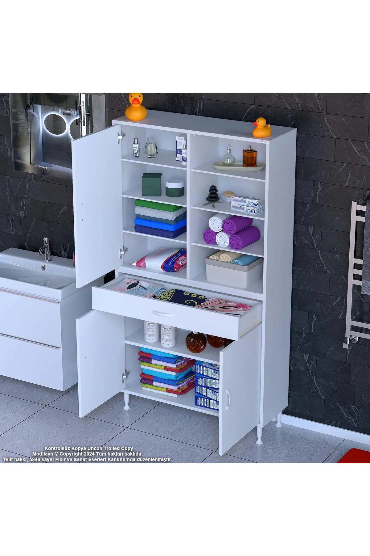 Funci Beyaz Renk G:95 cm Banyo Dolabı 3 Kapaklı 7 Raflı Dolap 95x Funci Beyaz Renk G:95 cm Banyo Dolabı 3 Kapaklı 7 Raflı Dolap 95x