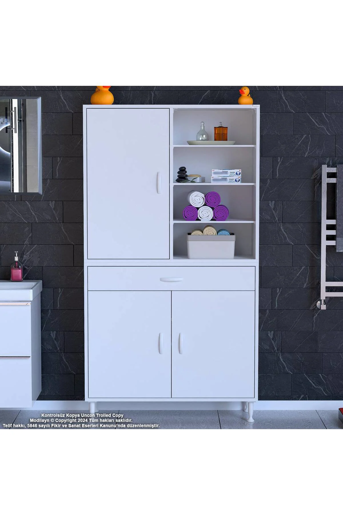 Funci Beyaz Renk G:95 cm Banyo Dolabı 3 Kapaklı 7 Raflı Dolap 95x Funci Beyaz Renk G:95 cm Banyo Dolabı 3 Kapaklı 7 Raflı Dolap 95x