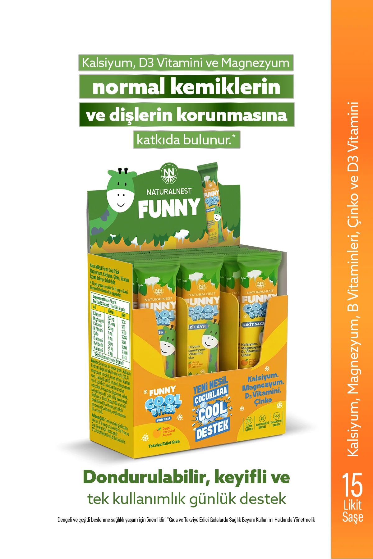 Funny Cool Stick 15 Likit Saşe Portakal Aromalı Çocuk Vitamin Takviyesi