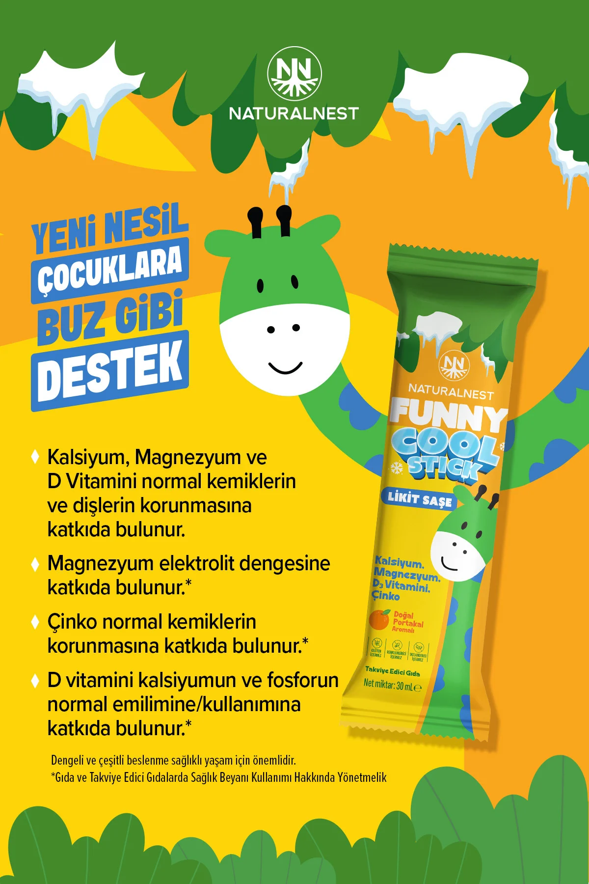 Funny Cool Stick 15 Likit Saşe Portakal Aromalı Çocuk Vitamin Takviyesi