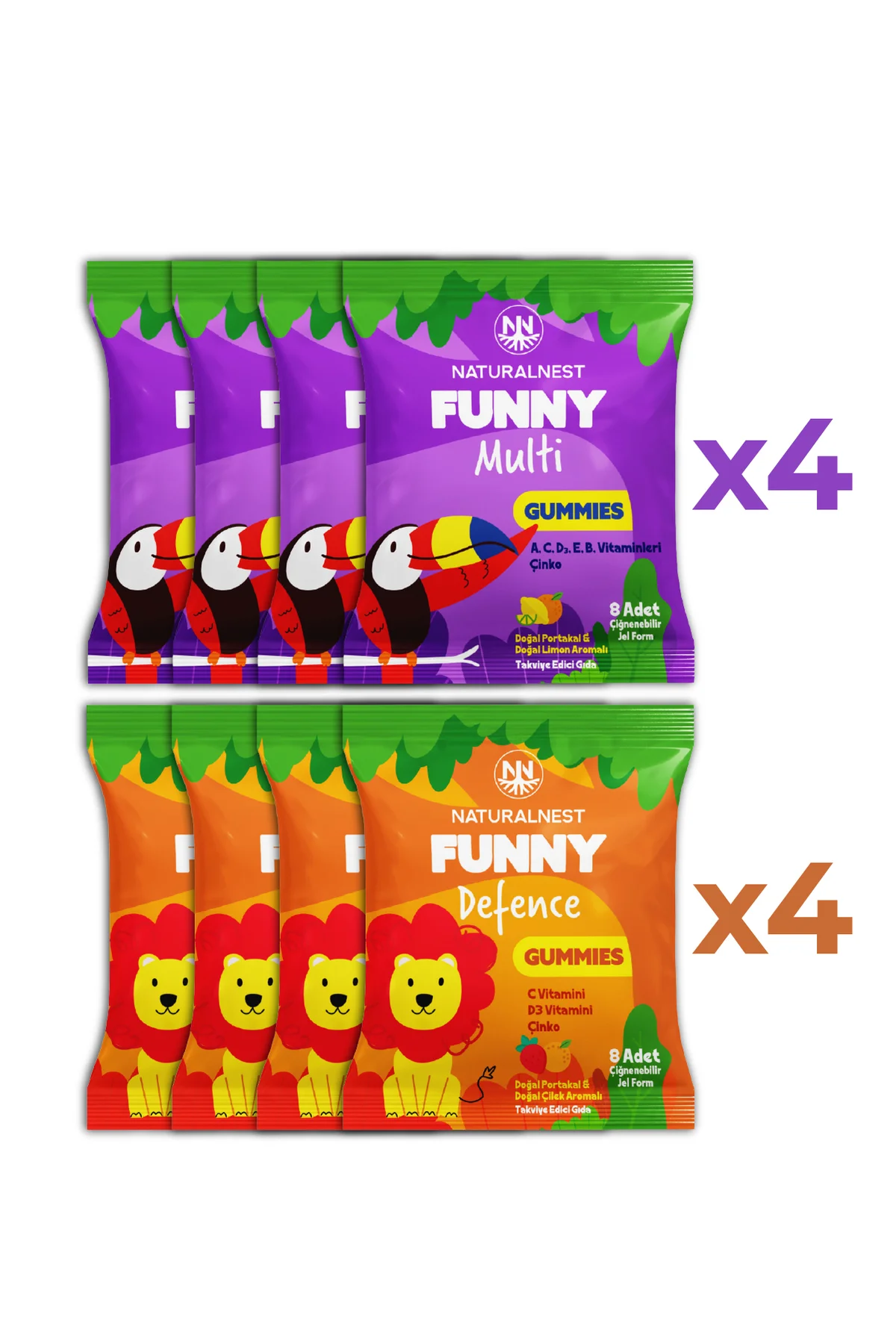 Funny Multi & Defence Gummies Set — x4 Multi - x4 Defence 64 Çiğnenebilir Jel