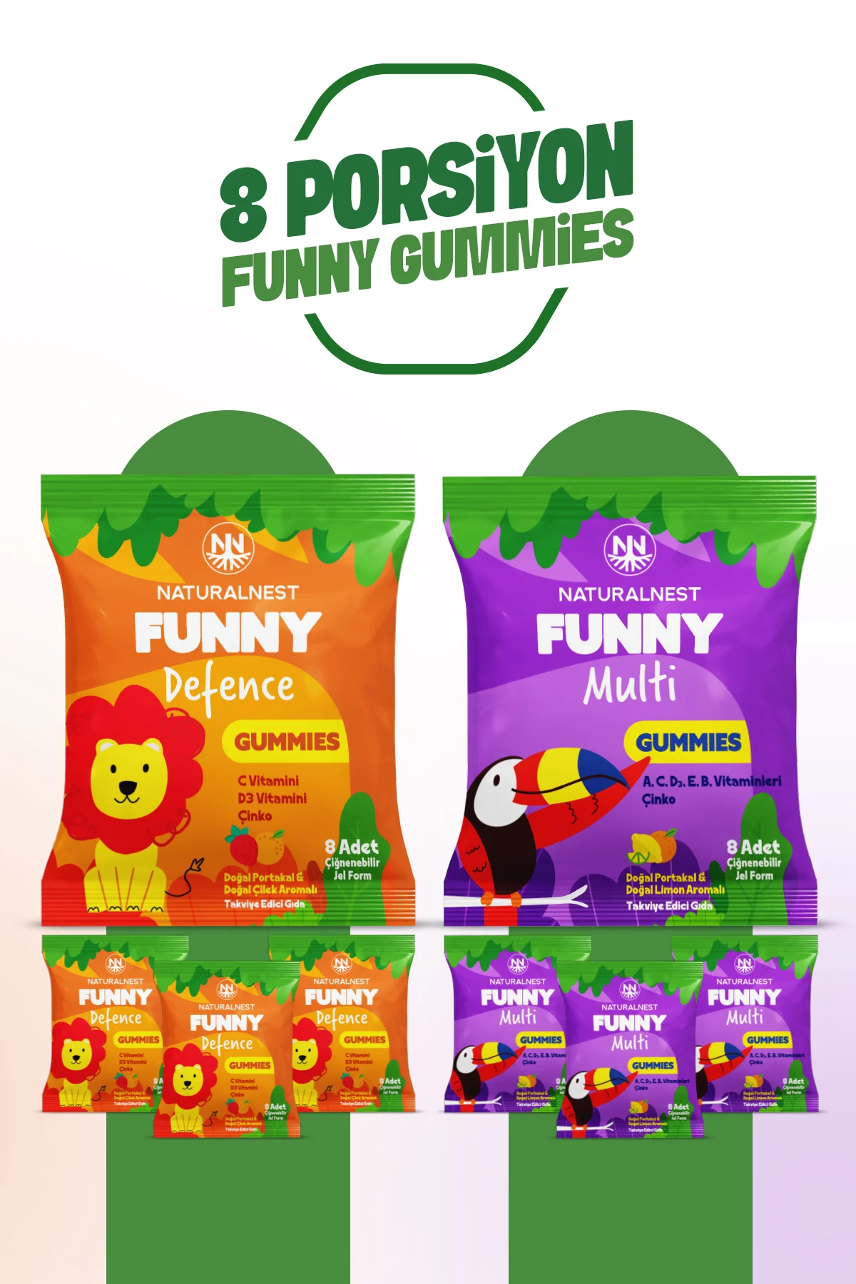 Funny Multi & Defence Gummies Set — x4 Multi - x4 Defence 64 Çiğnenebilir Jel