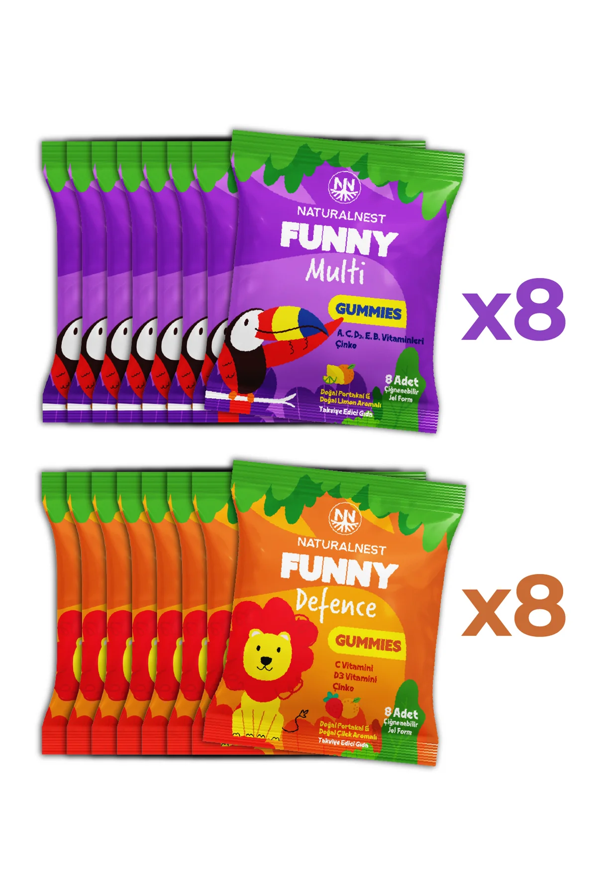 Funny Multi & Defence Gummies Set — x8 Multi - x8 Defence 128 Çiğnenebilir Jel