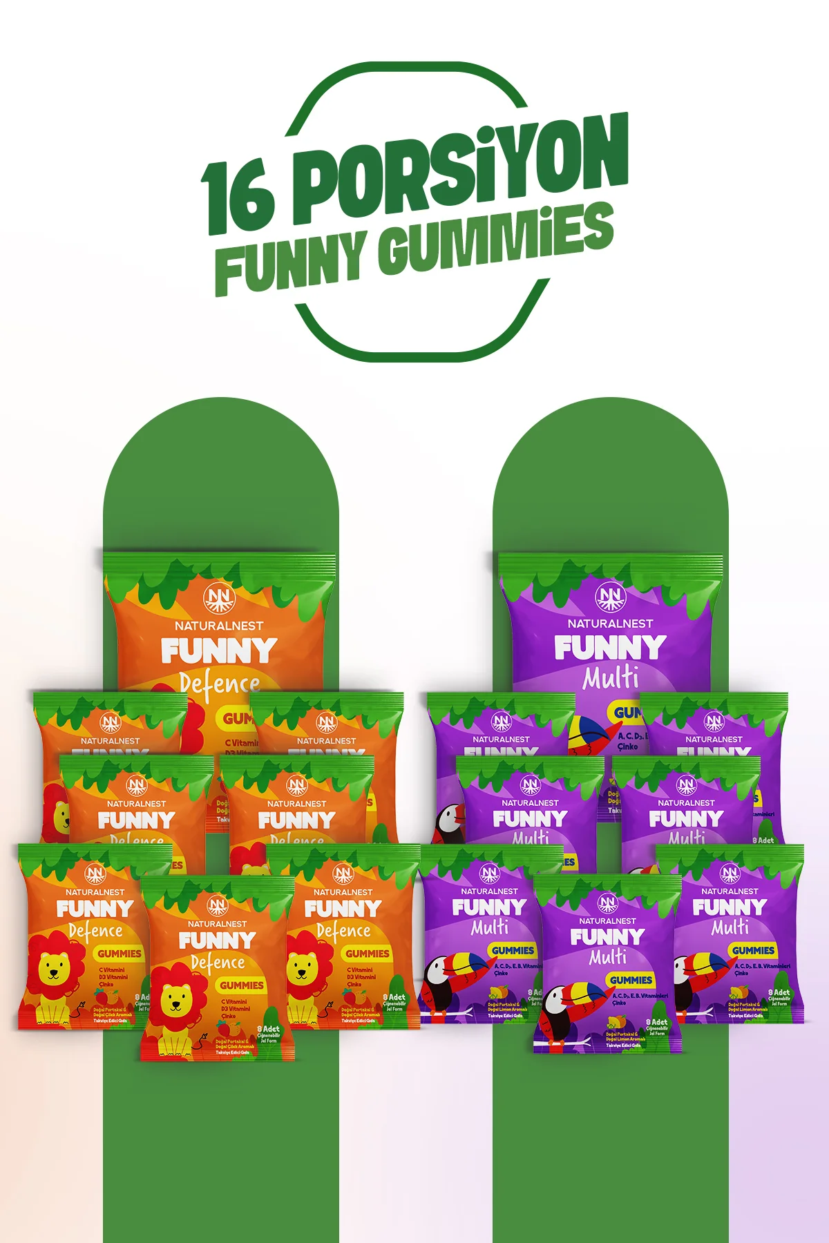 Funny Multi & Defence Gummies Set — x8 Multi - x8 Defence 128 Çiğnenebilir Jel