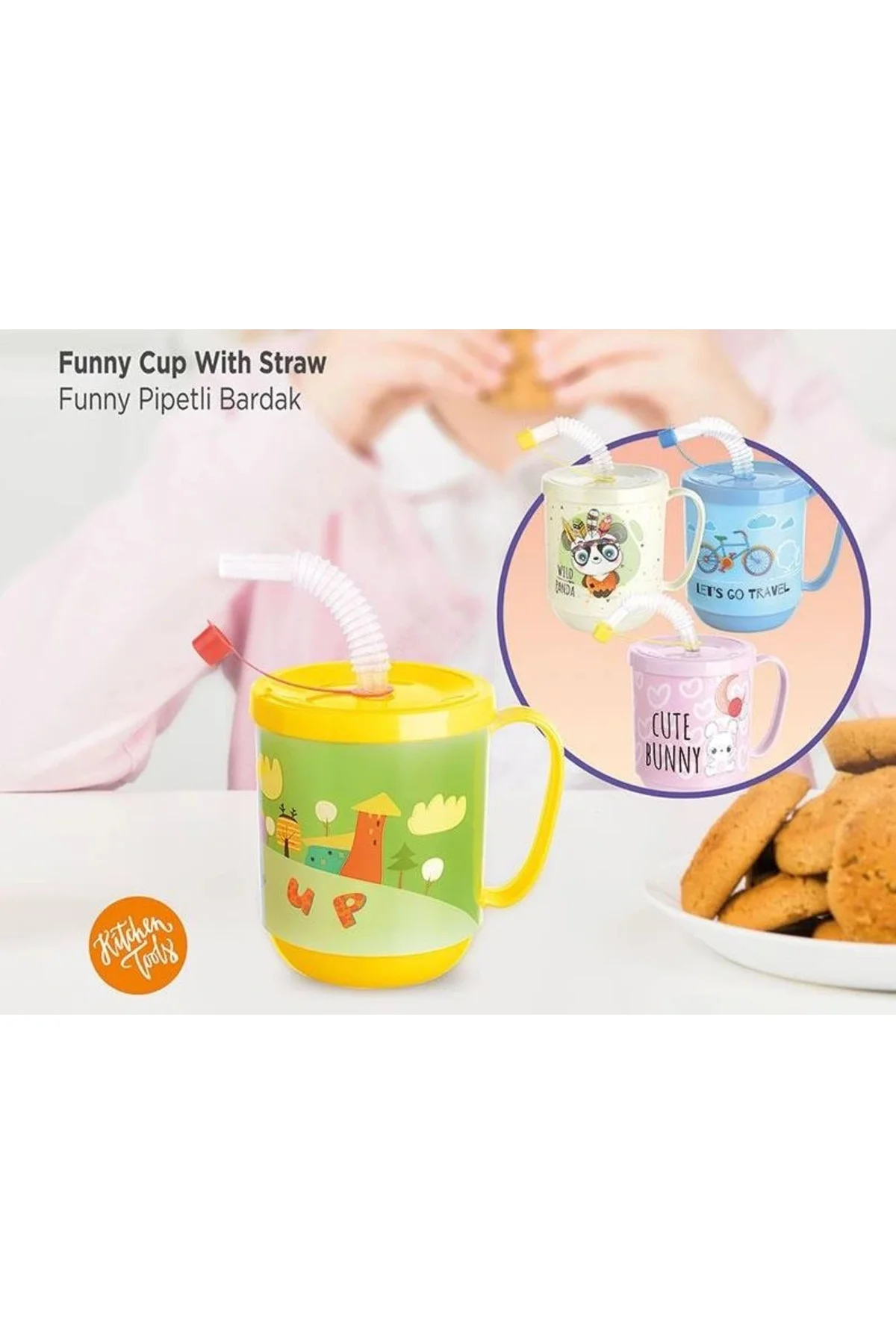 Funny Pipetli Çocuk Içecek Bardağı Desenli Bardak 350Ml Funny Pipetli Çocuk Içecek Bardağı Desenli Bardak 350Ml