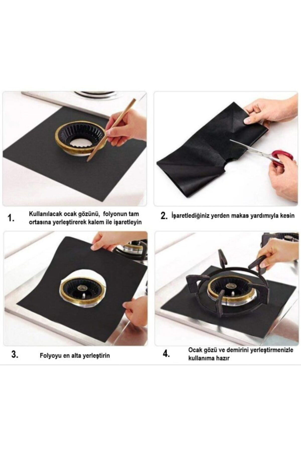 Fural Store Ocak Koruyucu Folyo Yanmaz Yapışmaz 4'lü Siyah Set