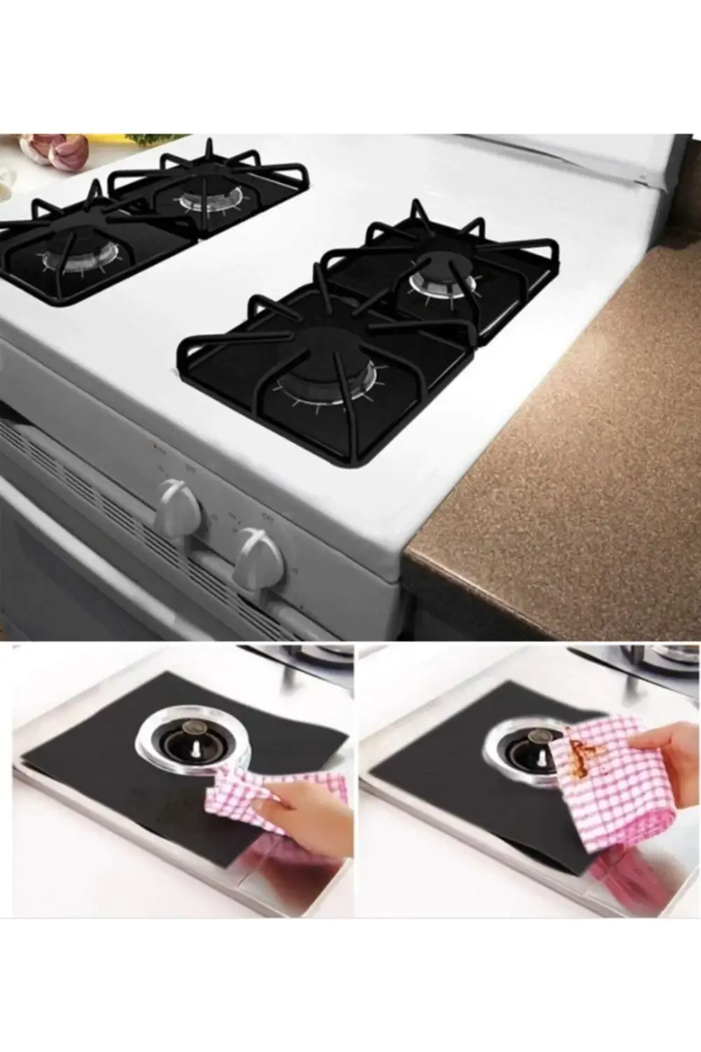 Fural Store Ocak Koruyucu Folyo Yanmaz Yapışmaz 4'lü Siyah Set