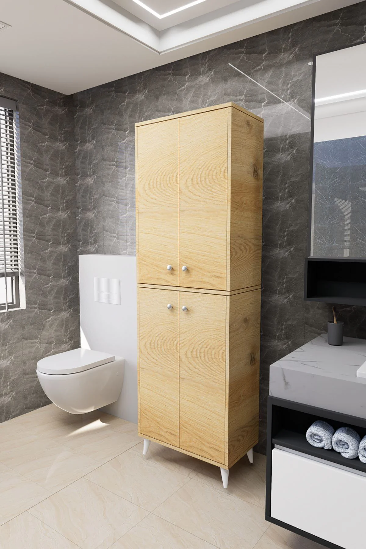 Furex 6 Raflı 4 Kapaklı Çok Amaçlı Banyo Dolabı Rivoli