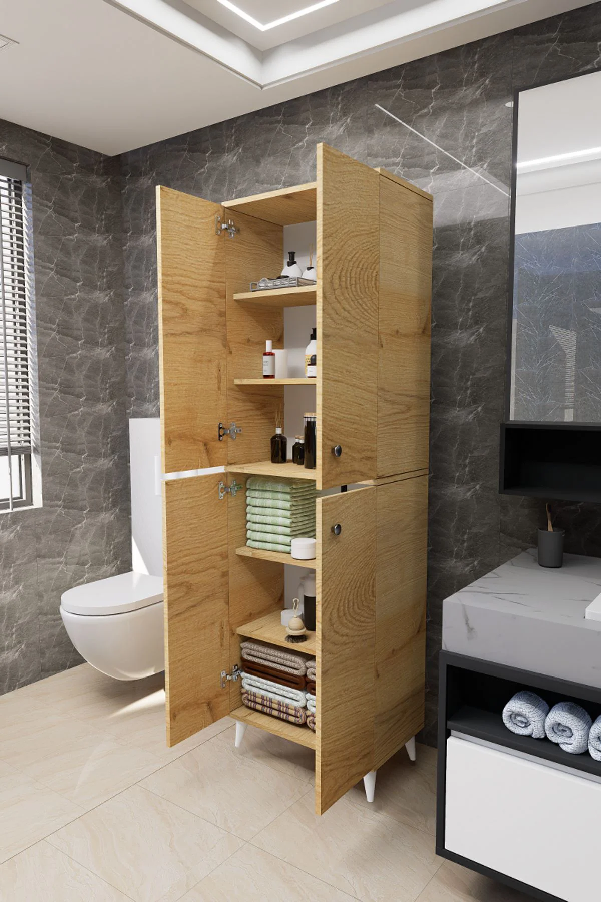 Furex 6 Raflı 4 Kapaklı Çok Amaçlı Banyo Dolabı Rivoli