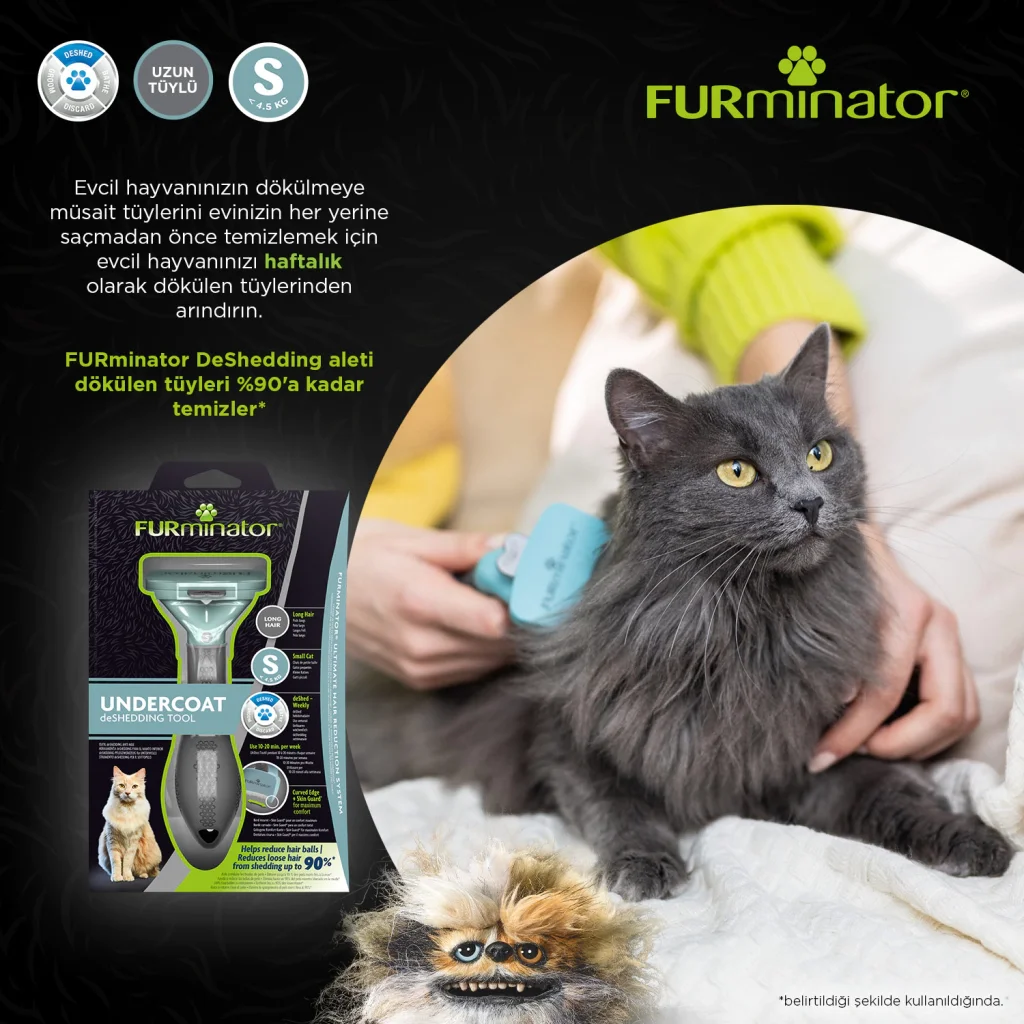 Furminator Uzun Tüylü Long Hair Kediler için Tüy Toplayıcı Kedi Tarağı 3,9cm [S]