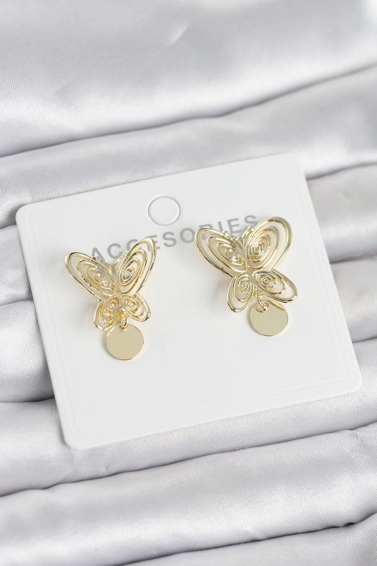 Füsun Küpesi Model Gold Renk Kelebek Model Pirinç Kadın Küpe 5886