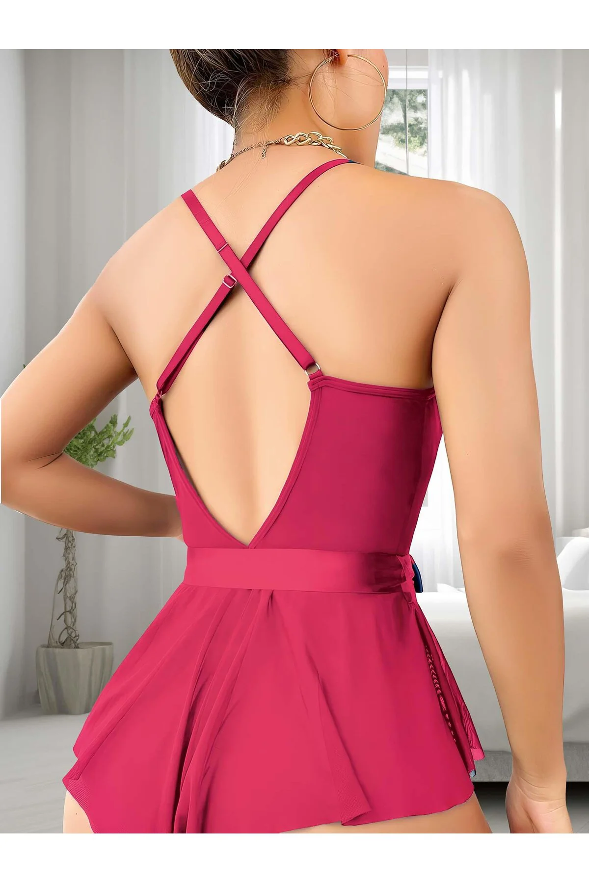 Fuşya Dantel İşlemeli Kurdelalı Fantezi Tül Babydoll Ava