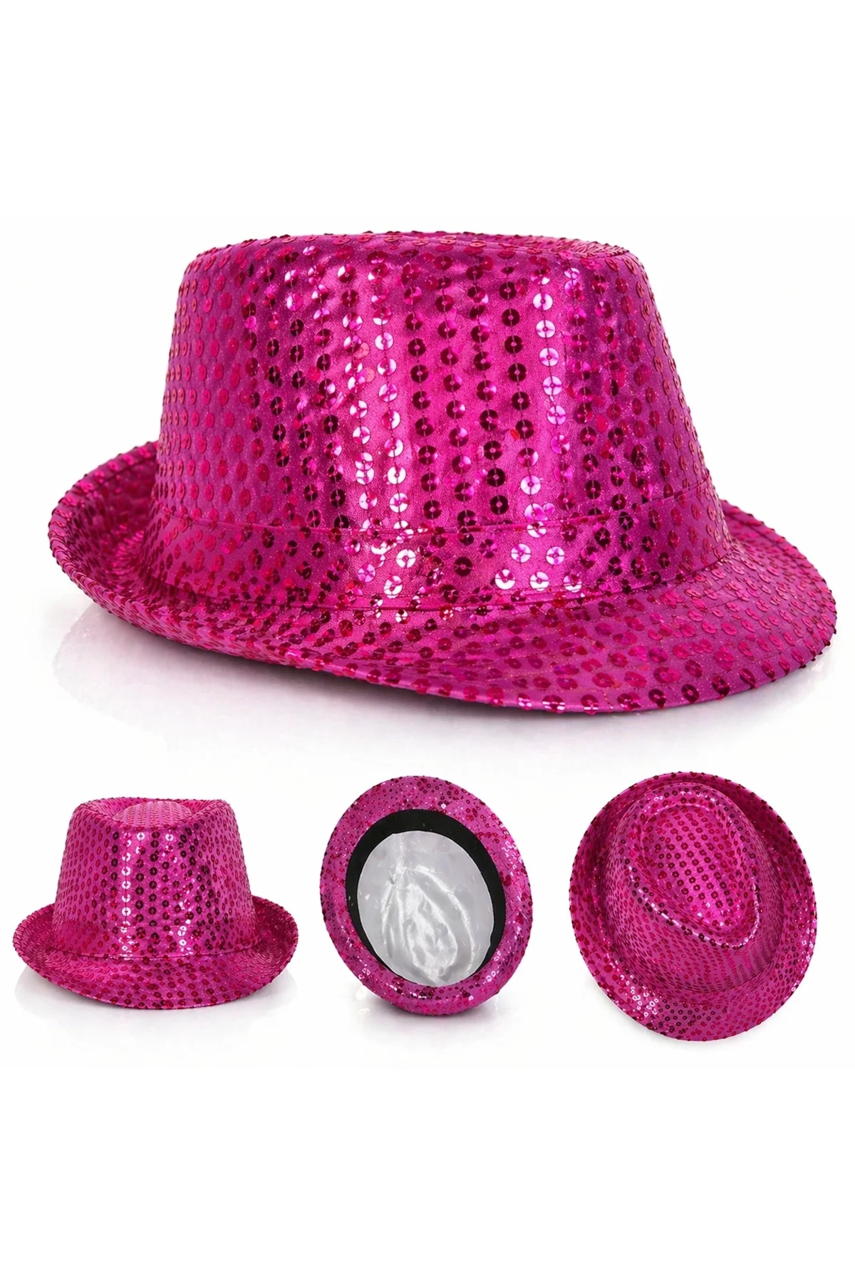 Fuşya Pembe Payetli Disco Parti Şapkası Yetişkin Işıltılı Fötr Model Fuşya Pembe Payetli Disco Parti Şapkası Yetişkin Işıltılı Fötr Model