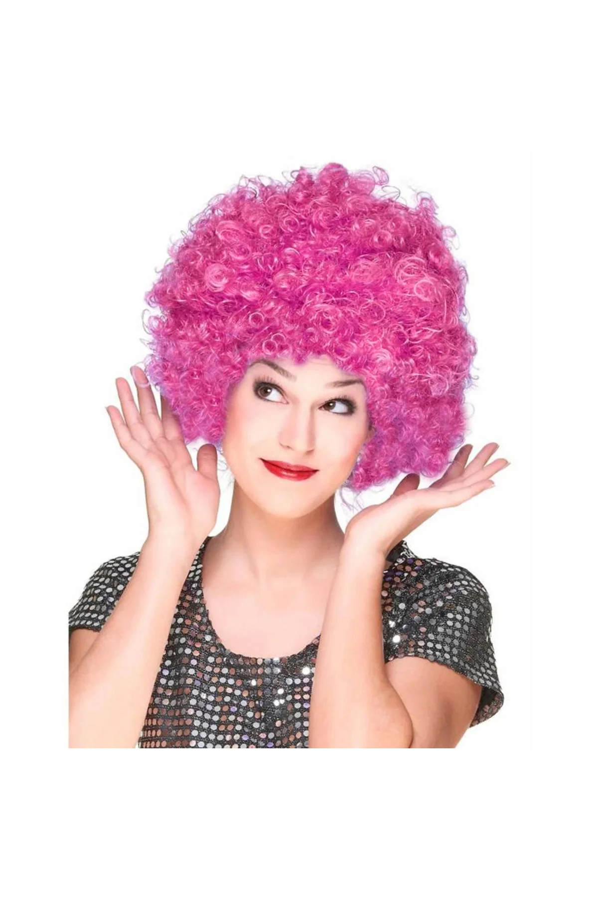 Fuşya Renk Kıvırcık Afro Bonus Peruk Saç Parti Peruğu Fuşya Renk Kıvırcık Afro Bonus Peruk Saç Parti Peruğu