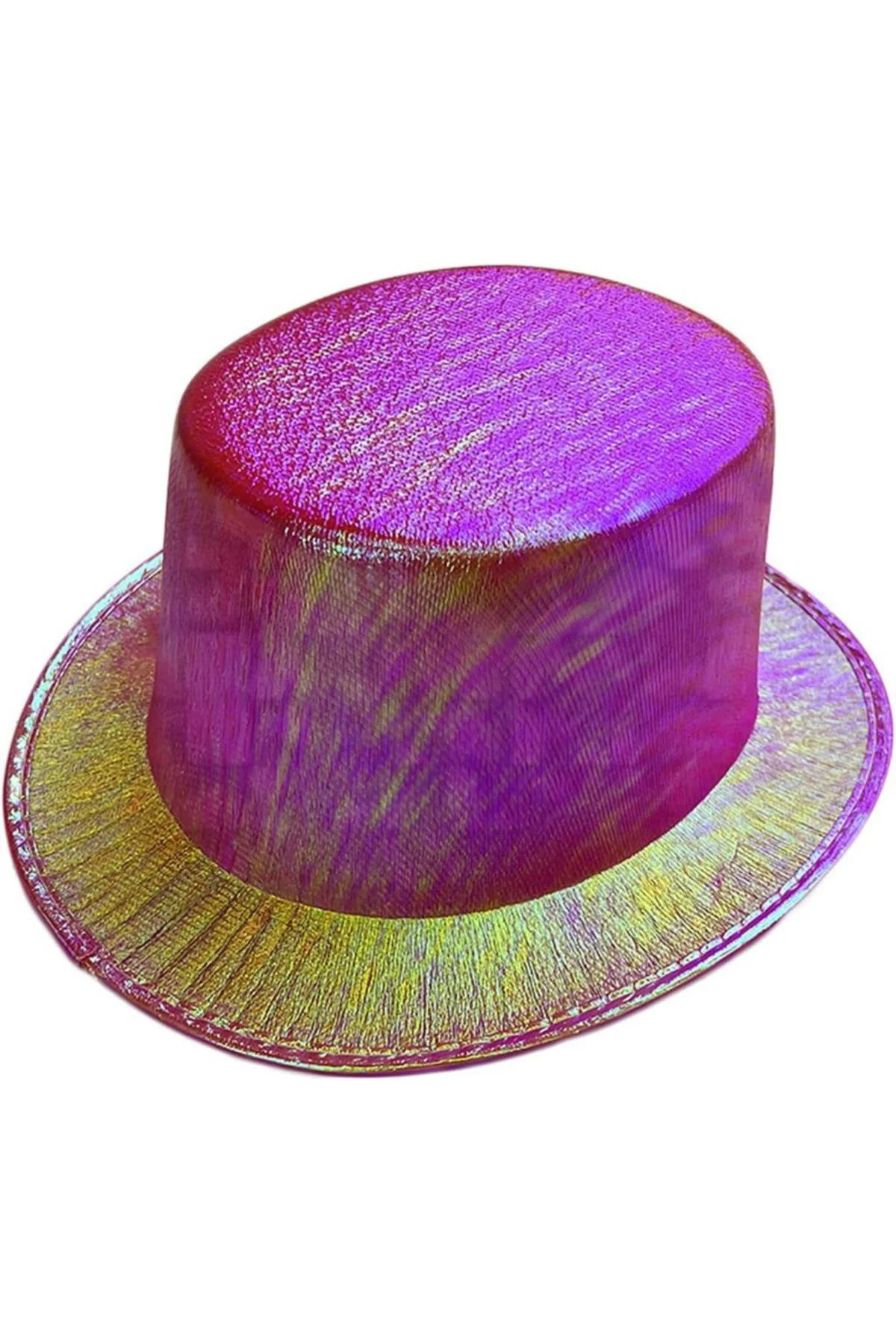 FuşyaRenkIşıltılıHologramKumaşKaplamaFötrSilindirŞapkaYetişkinBoy