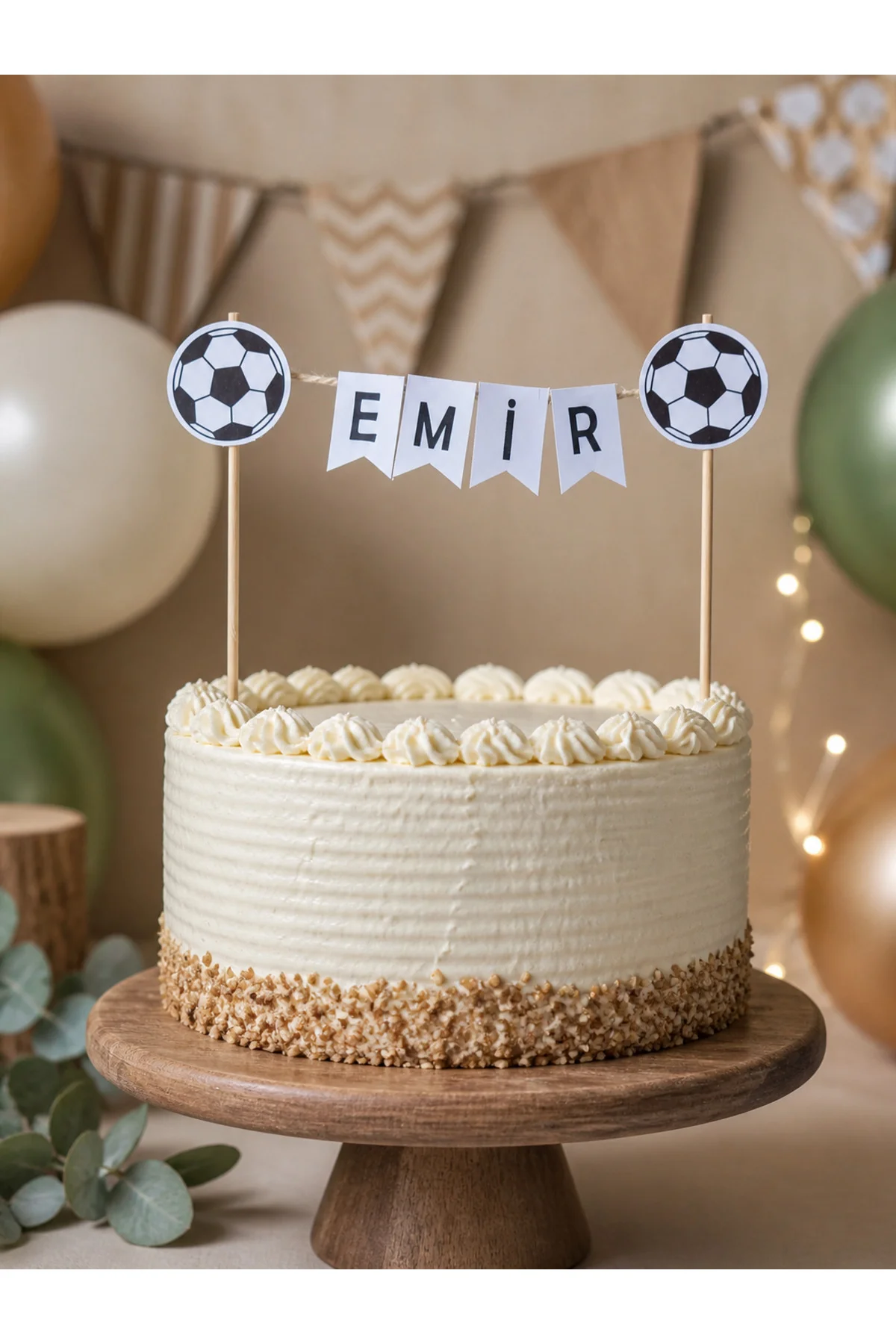 FUTBOL KONSEPTLİ DOĞUM GÜNÜ TEK İSİMLİ PASTA SÜSÜ FLEMASI