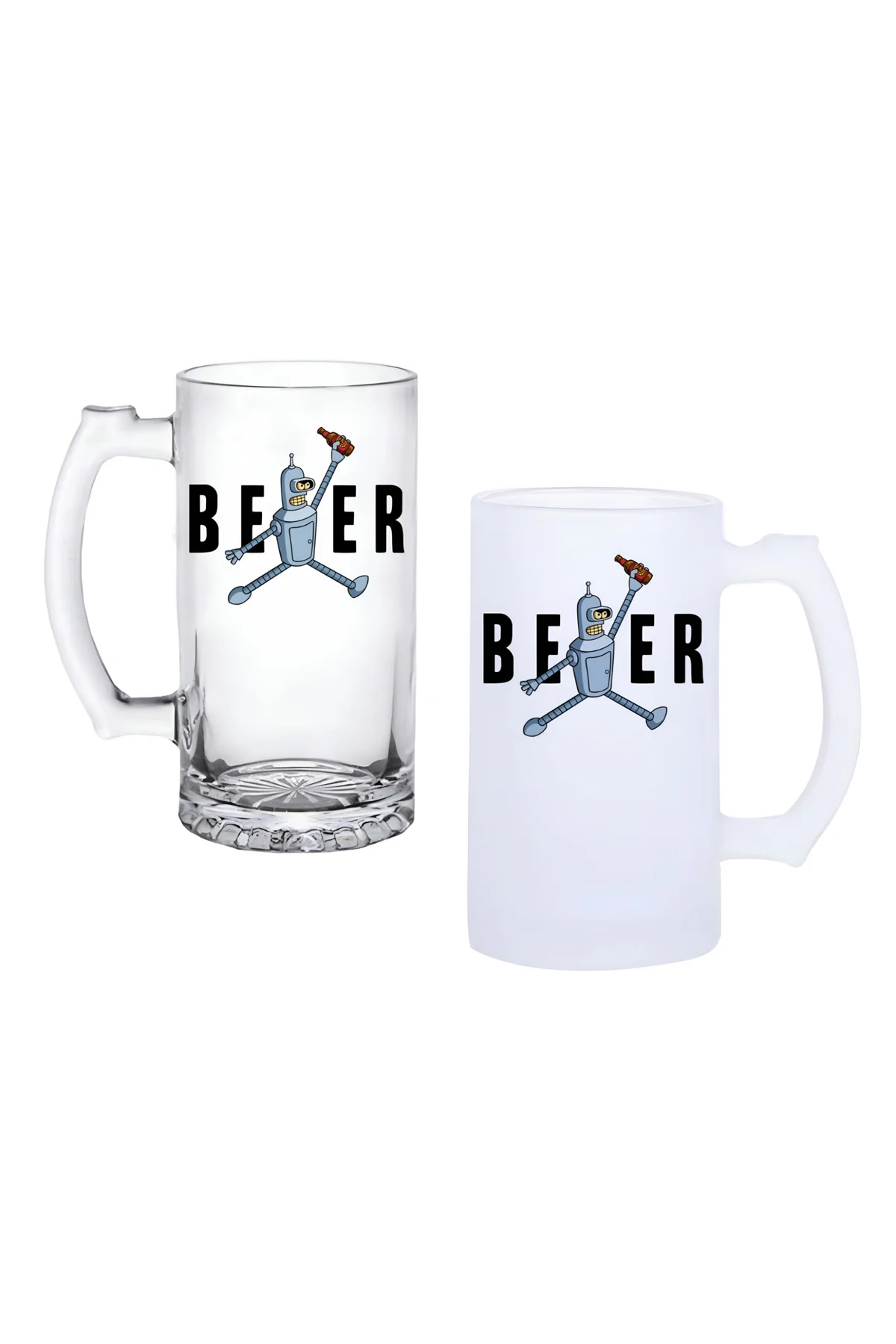 Futurama Bender Kulplu Bira Bardağı Buzlu veya Şeffaf Seçenekli 0