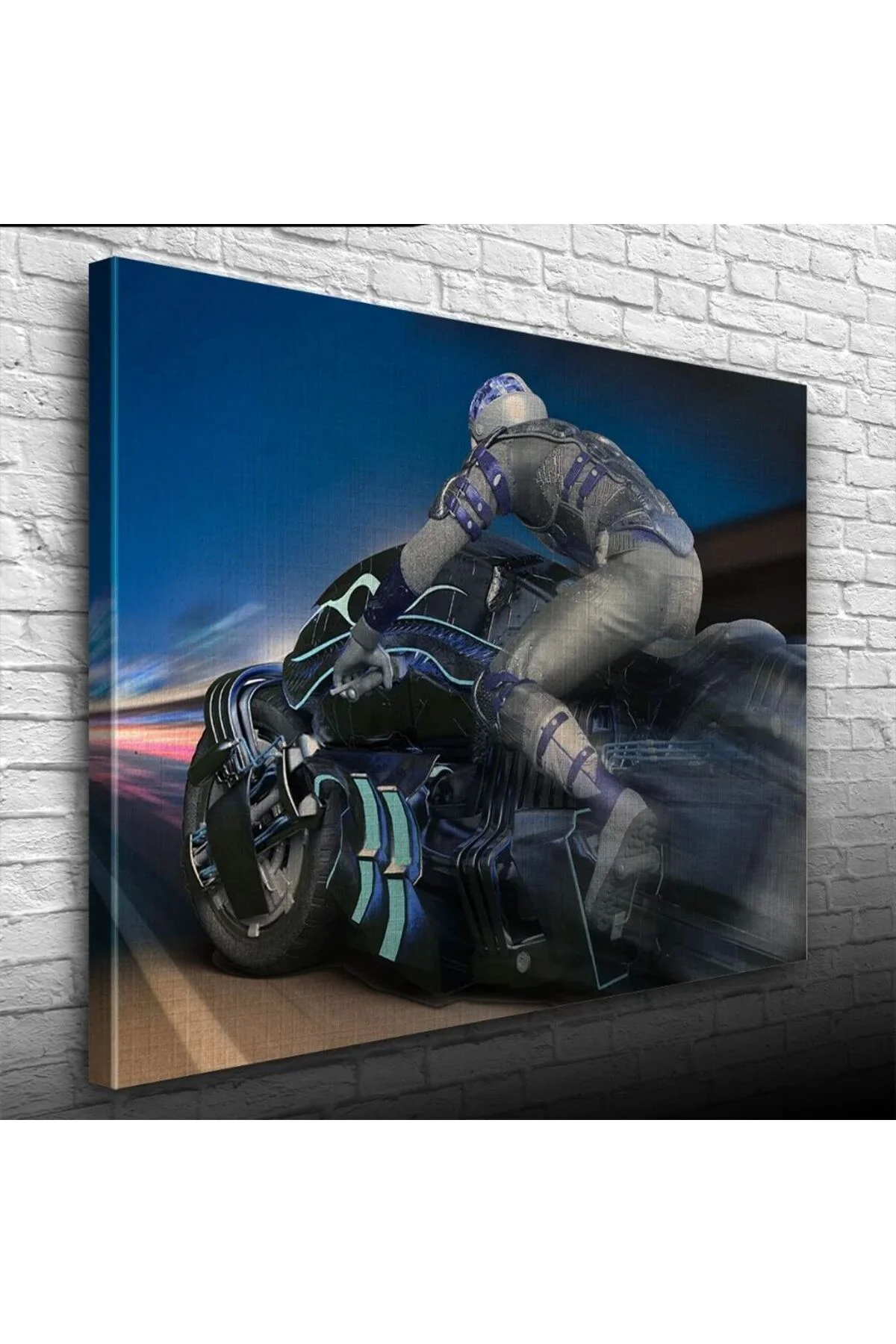 Futuristik Motosiklet ve Sürücüsü Kanvas Tablo 50 x 70