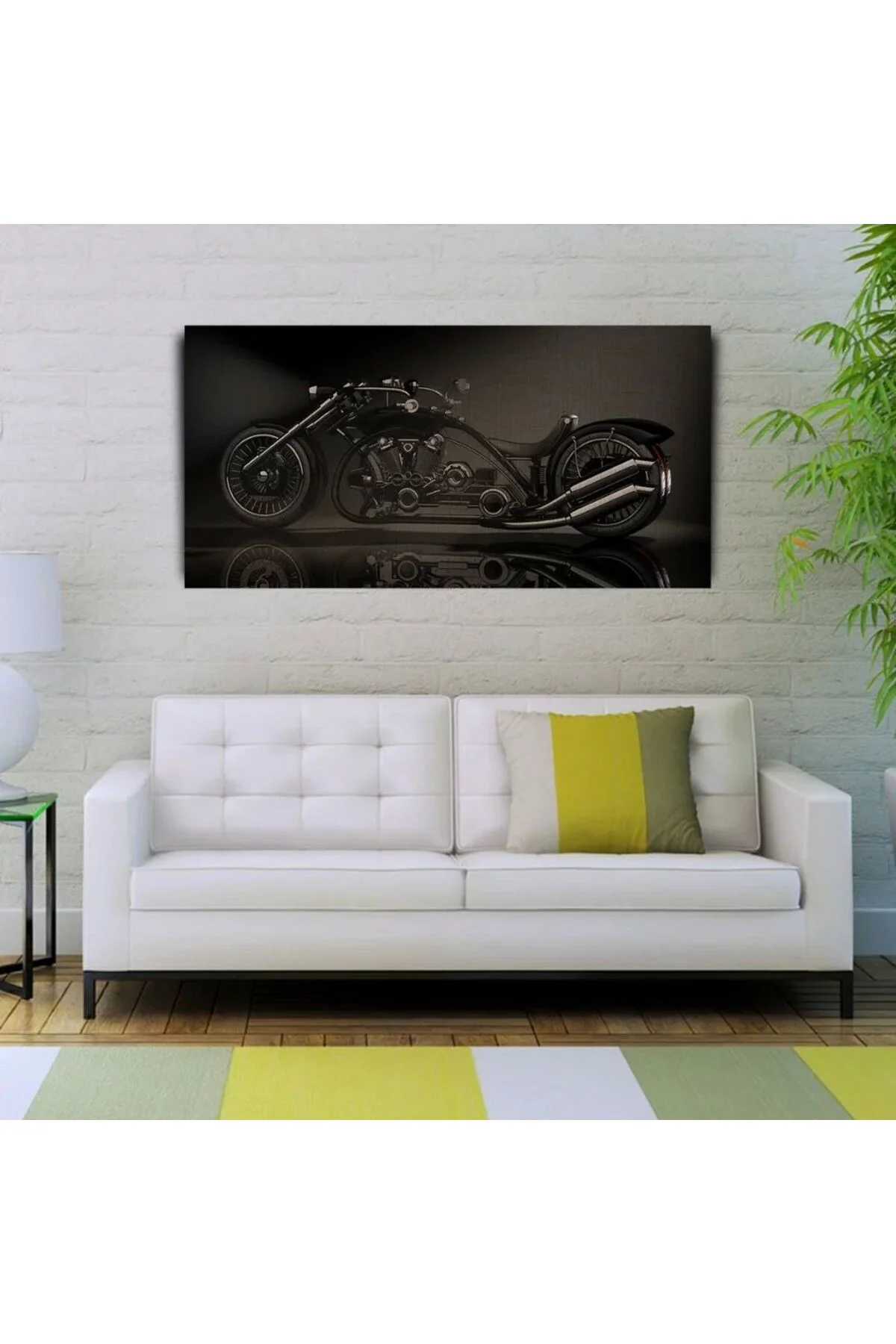 Futuristik Siyah Chopper Motosiklet Kanvas Tablo 60 x 120