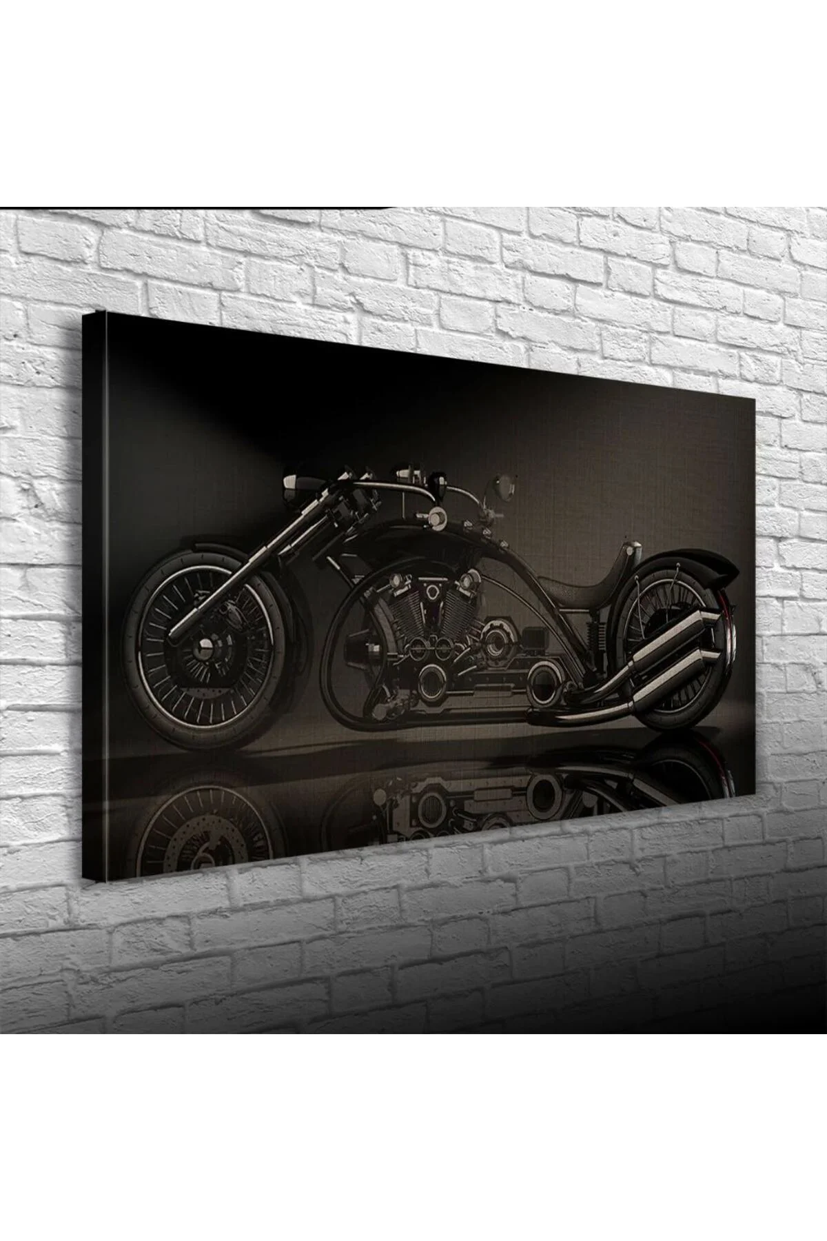 Futuristik Siyah Chopper Motosiklet Kanvas Tablo 60 x 120