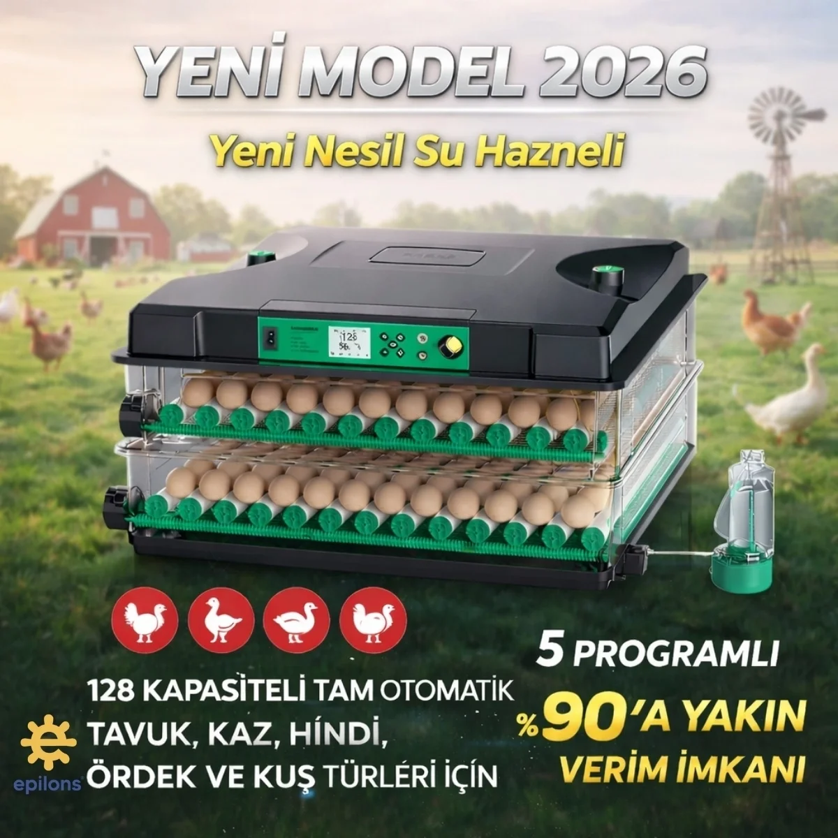 FX128 Model Tam Otomatik Kuluçka Makinesi - Çift Katlı, Çift Güç Sistemli, Su Hazneli Yeni Nesil İnkübatör Fiyatı, Yorumları ve Özellikleri