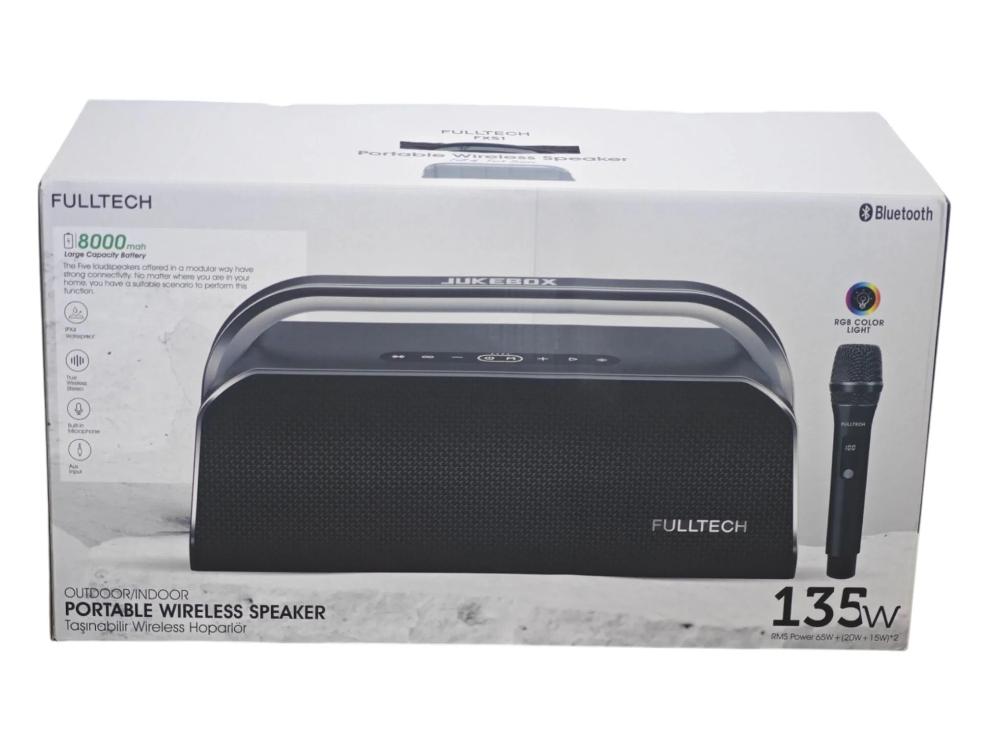 FXS1   Fulltech Mikrofonlu Bluetootlu Şarjlı Müzik Kutusu 135W