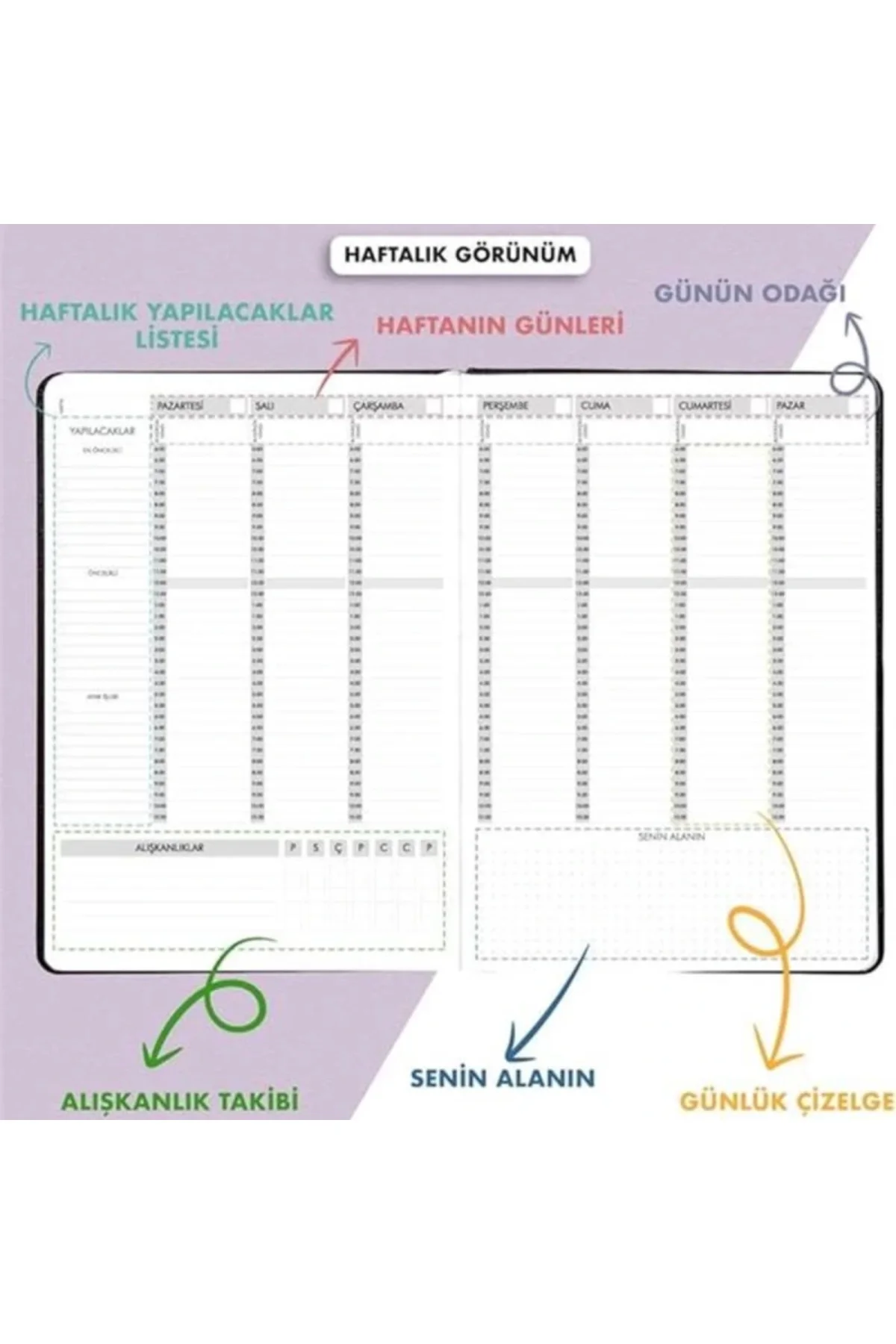 Fz Planner Tarihsiz Haftalık Planlayıcı Deri Ajanda Etnik, Lila