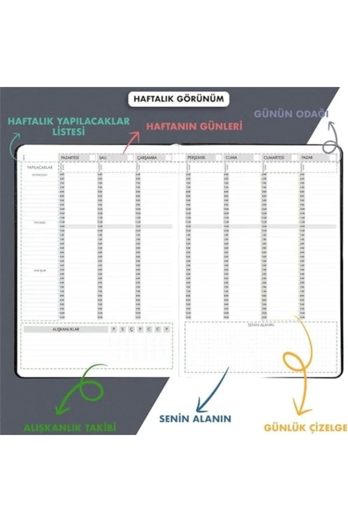 Fz Planner Tarihsiz Haftalık Planlayıcı Deri Ajanda, Siyah